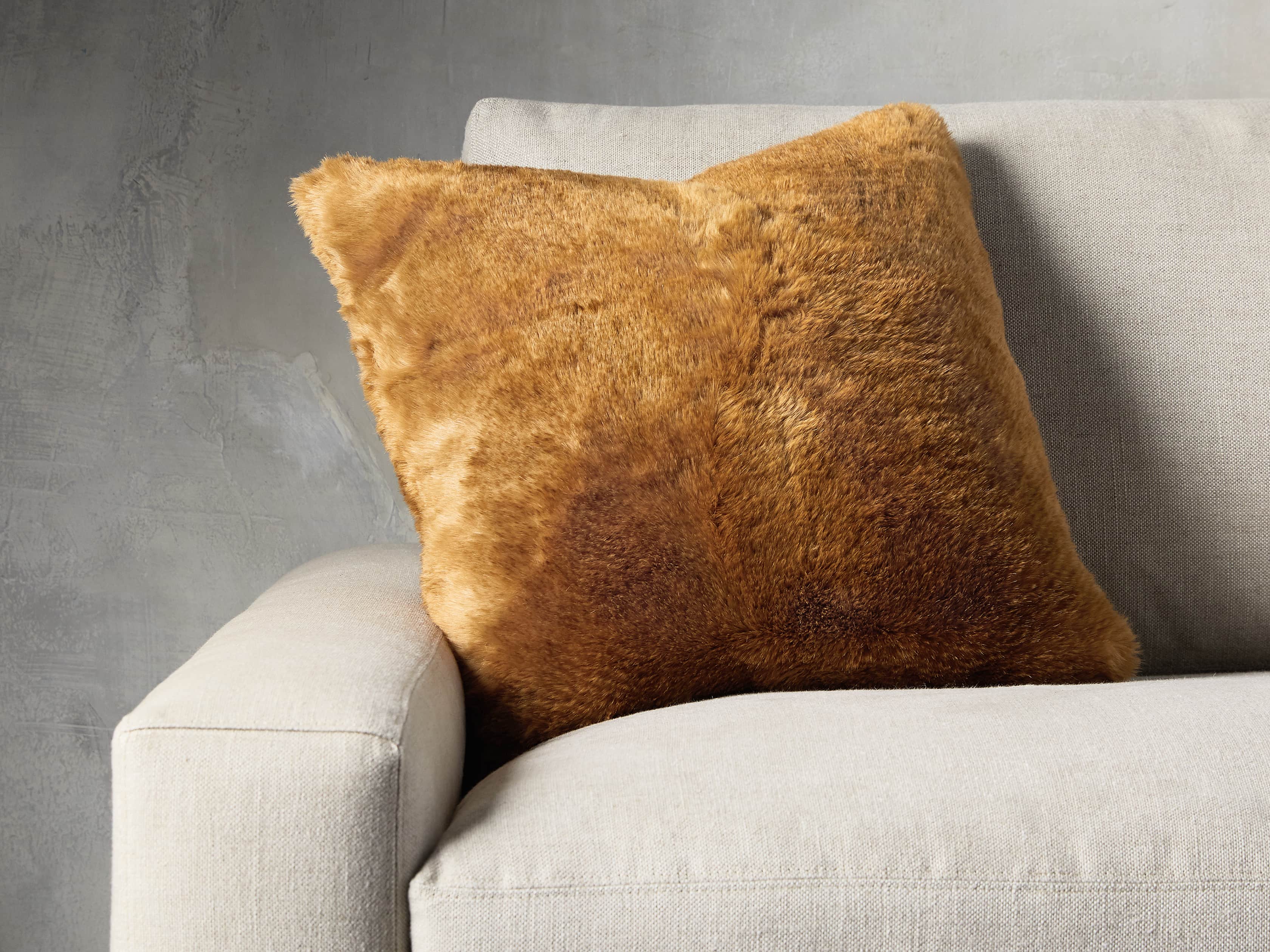 FAUX FUR RABBIT SQUARE PILLOW COVER IN AMBER, slide 3 of 3