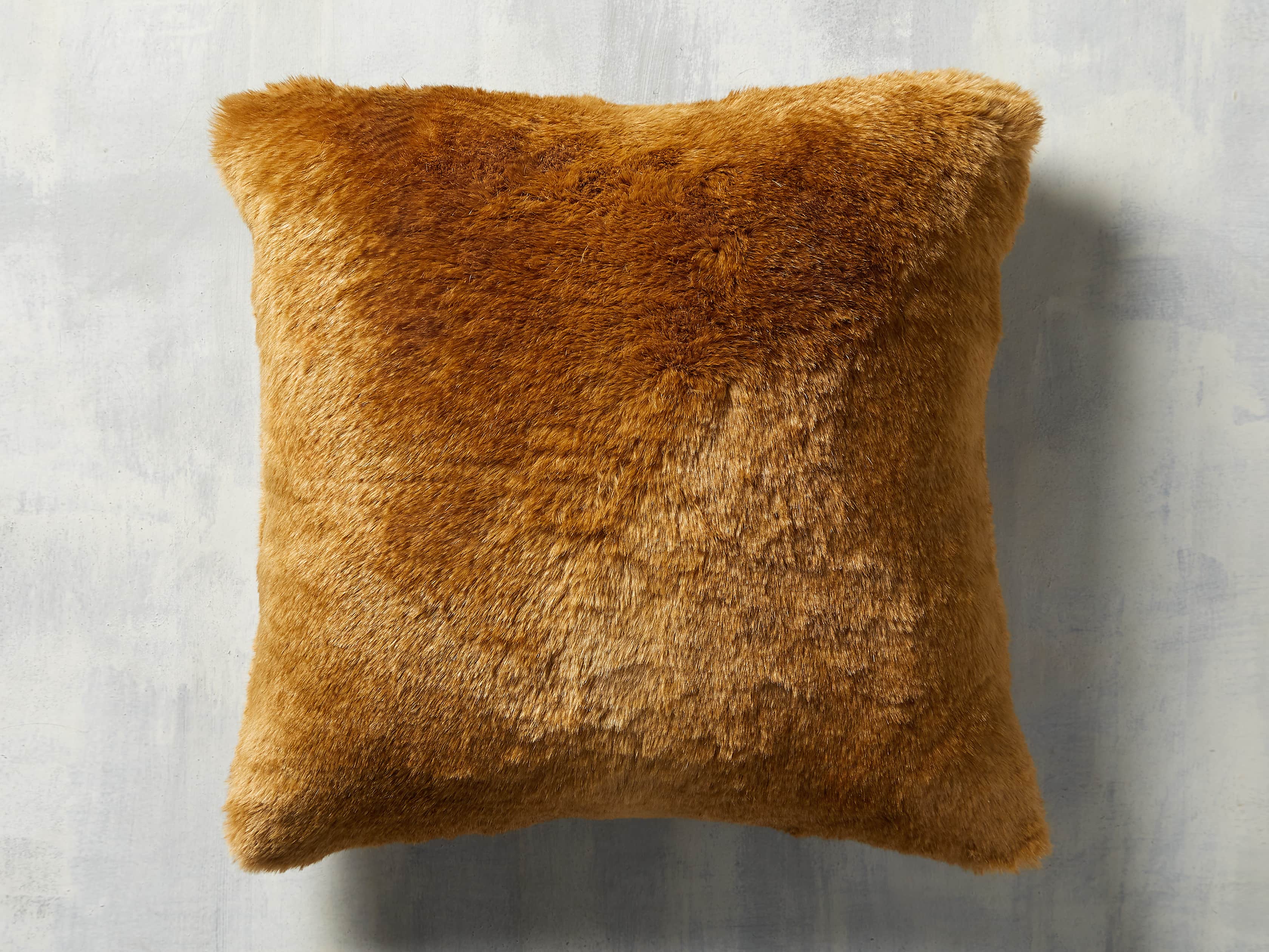 FAUX FUR RABBIT SQUARE PILLOW COVER IN AMBER, slide 1 of 3