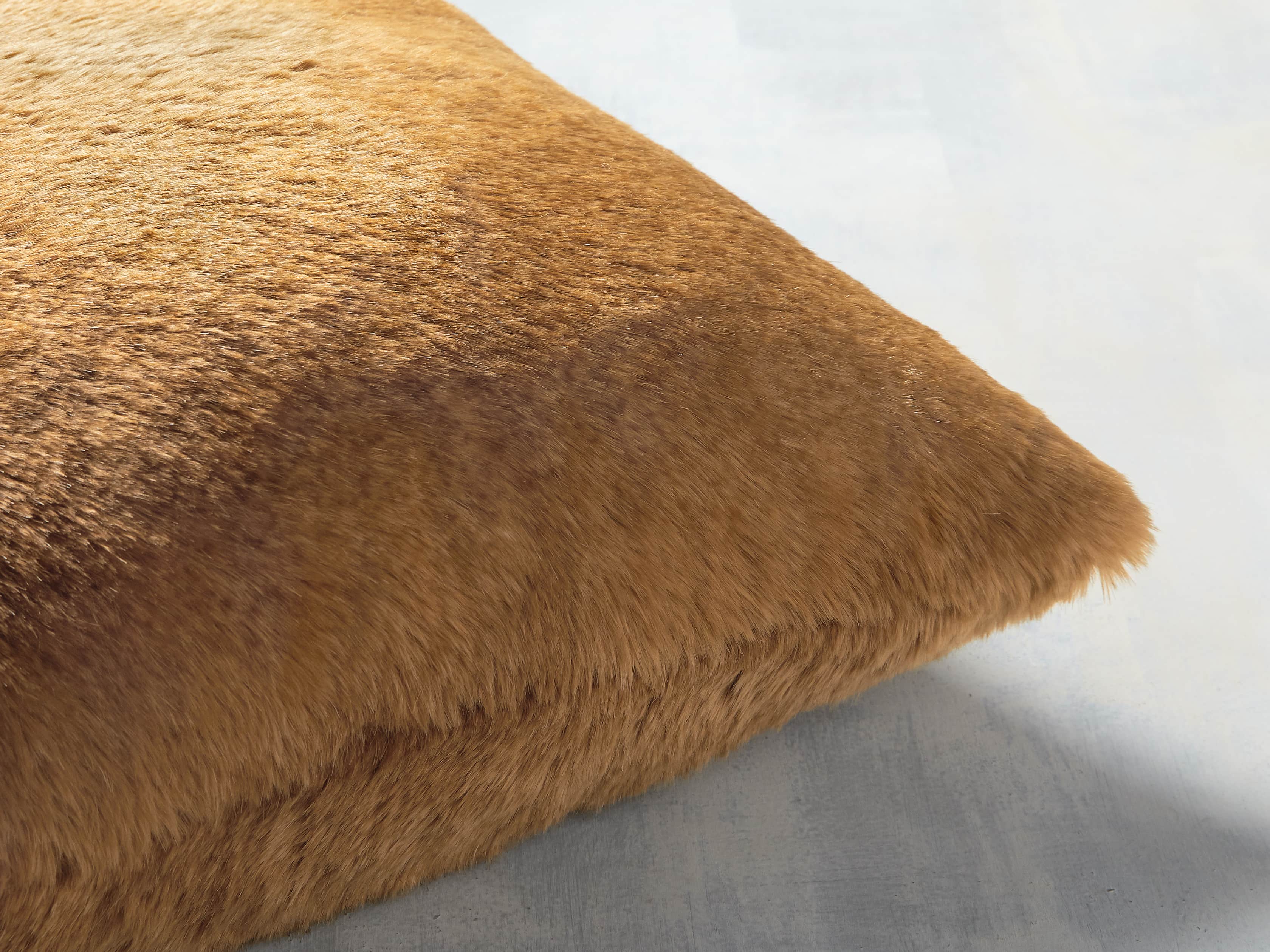 FAUX FUR RABBIT SQUARE PILLOW COVER IN AMBER, slide 2 of 3