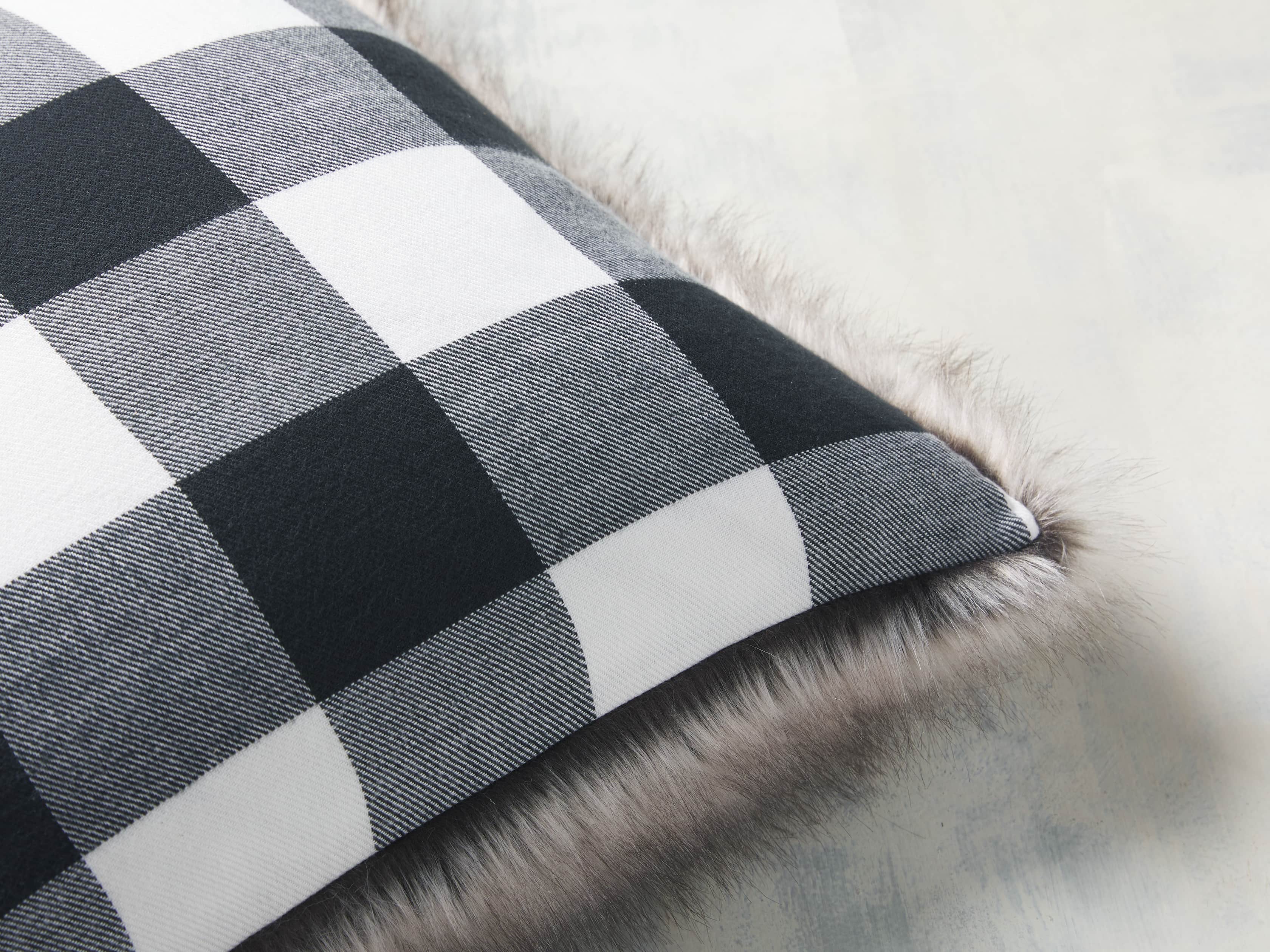 Faux Fur Reversible Buffalo Check Pillow, slide 2 of 4
