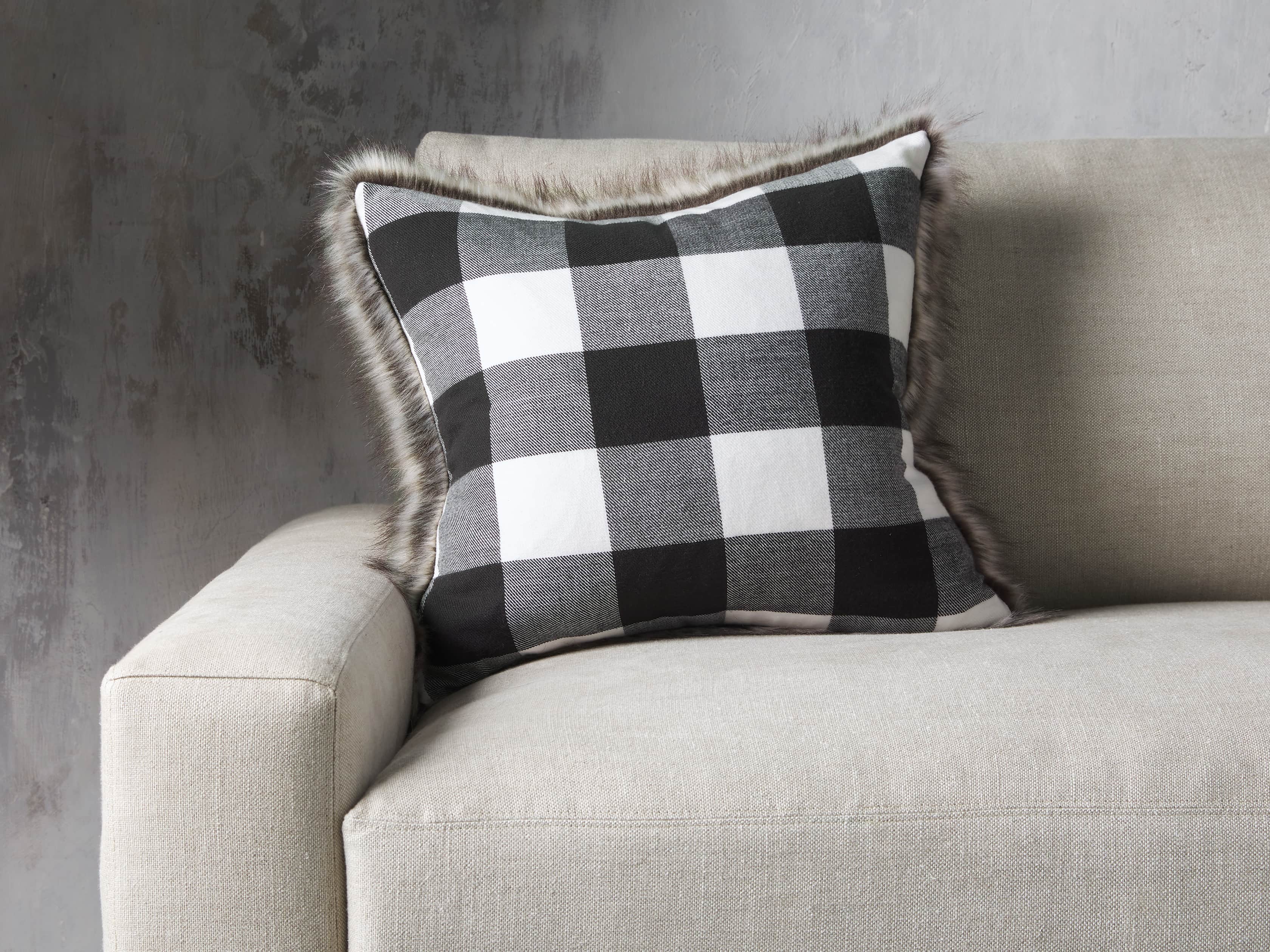 Faux Fur Reversible Buffalo Check Pillow, slide 1 of 4