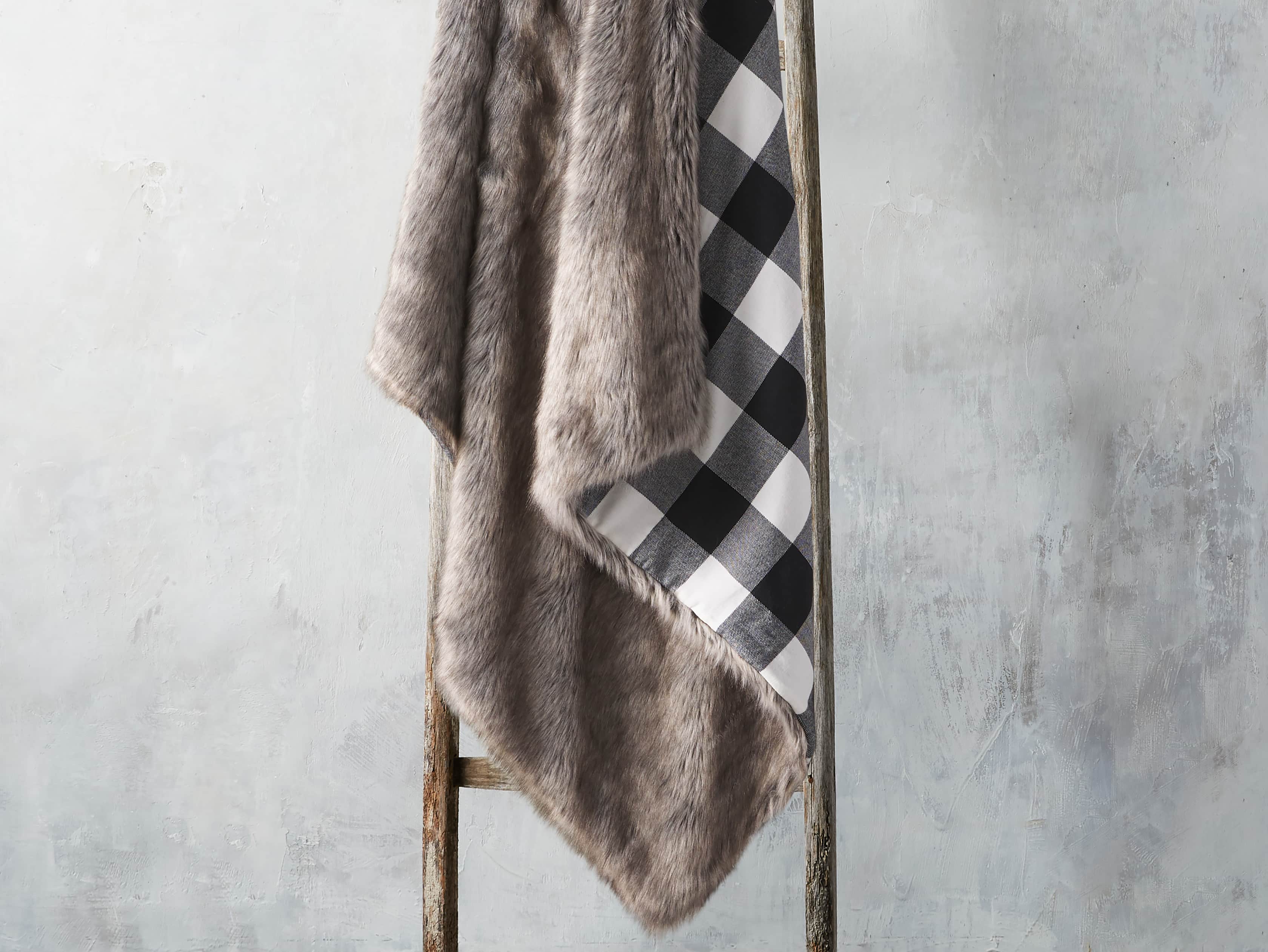 Faux Fur Reversible Buffalo Check Throw, slide 1 of 4