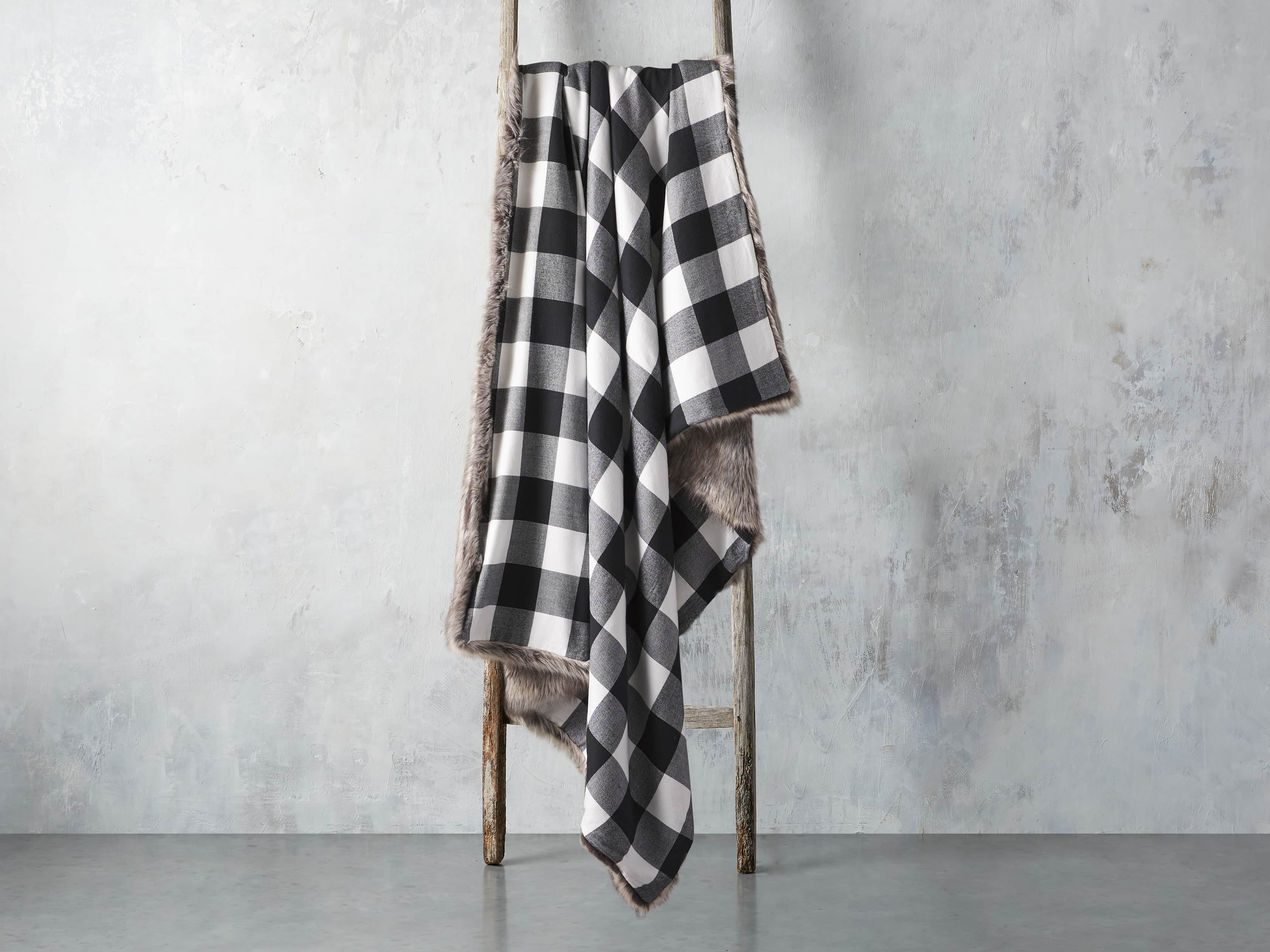Faux Fur Reversible Buffalo Check Throw, slide 2 of 4