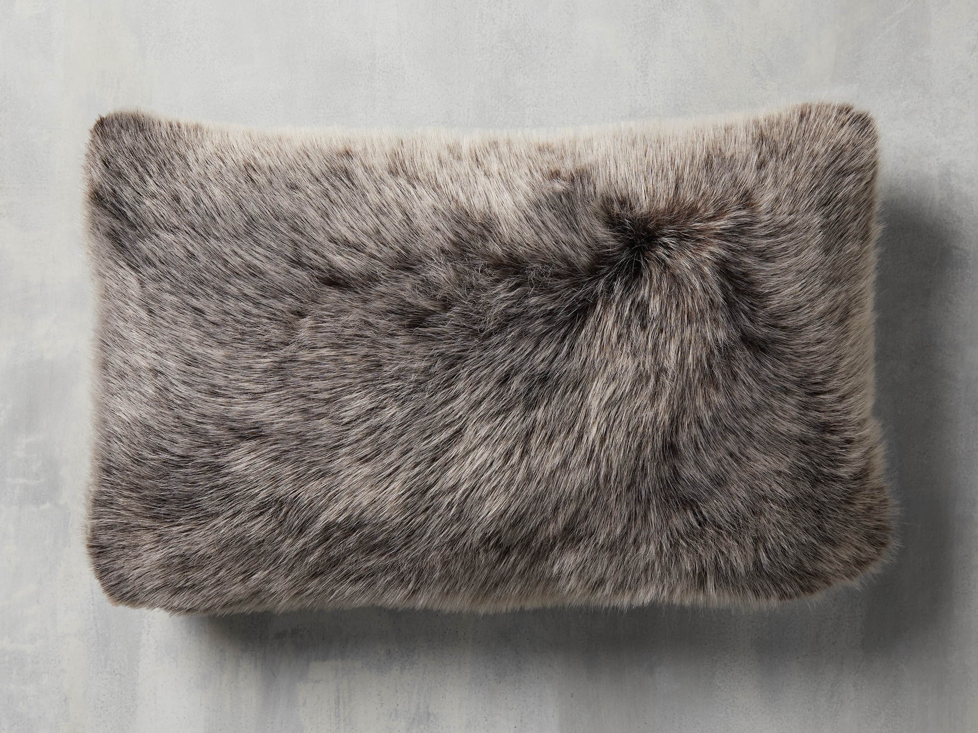 Luxe Faux Fur Lumbar Pillow Cover in Brown, slide 1 of 4