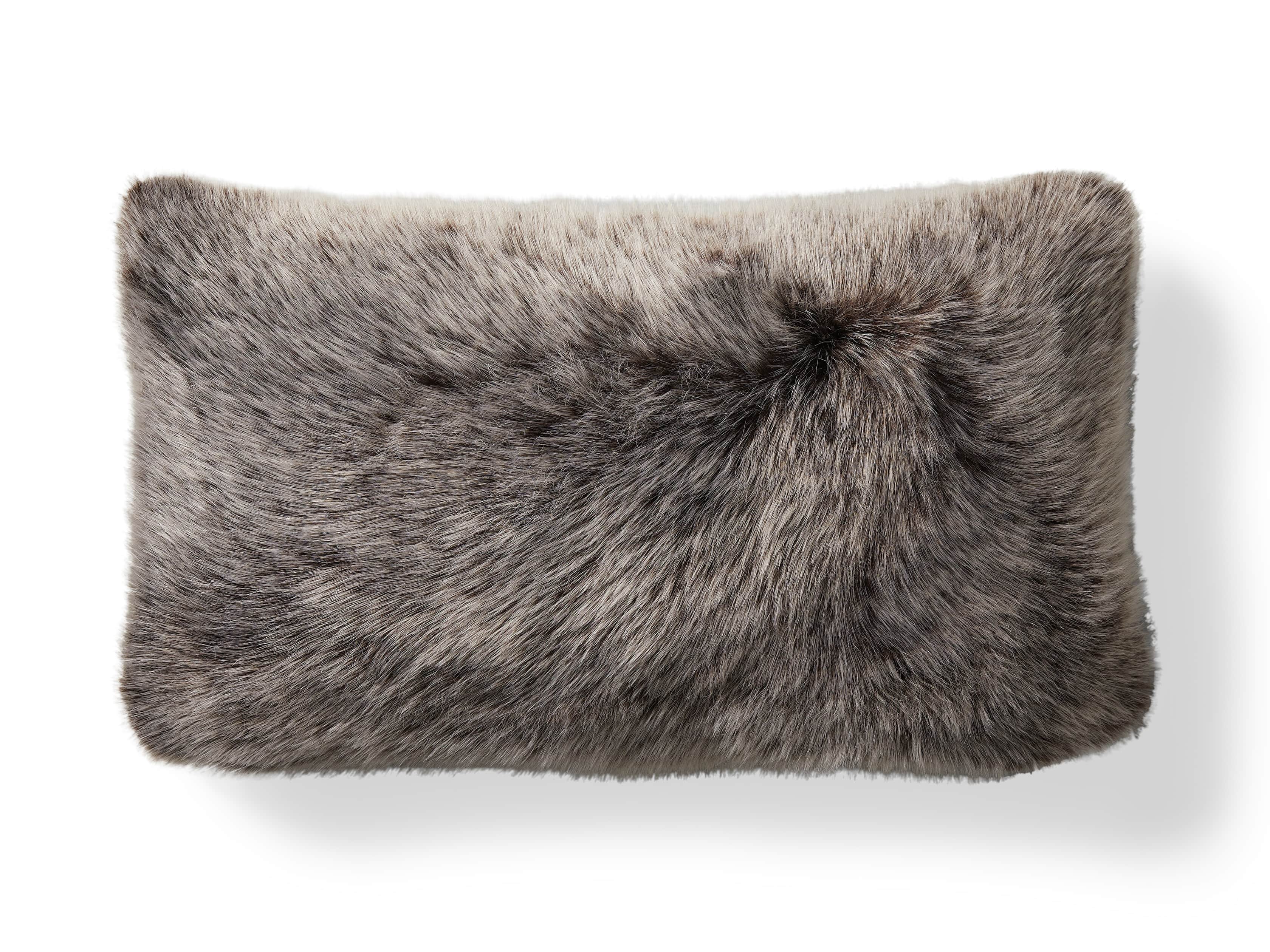 Luxe Faux Fur Lumbar Pillow Cover in Brown, slide 4 of 4
