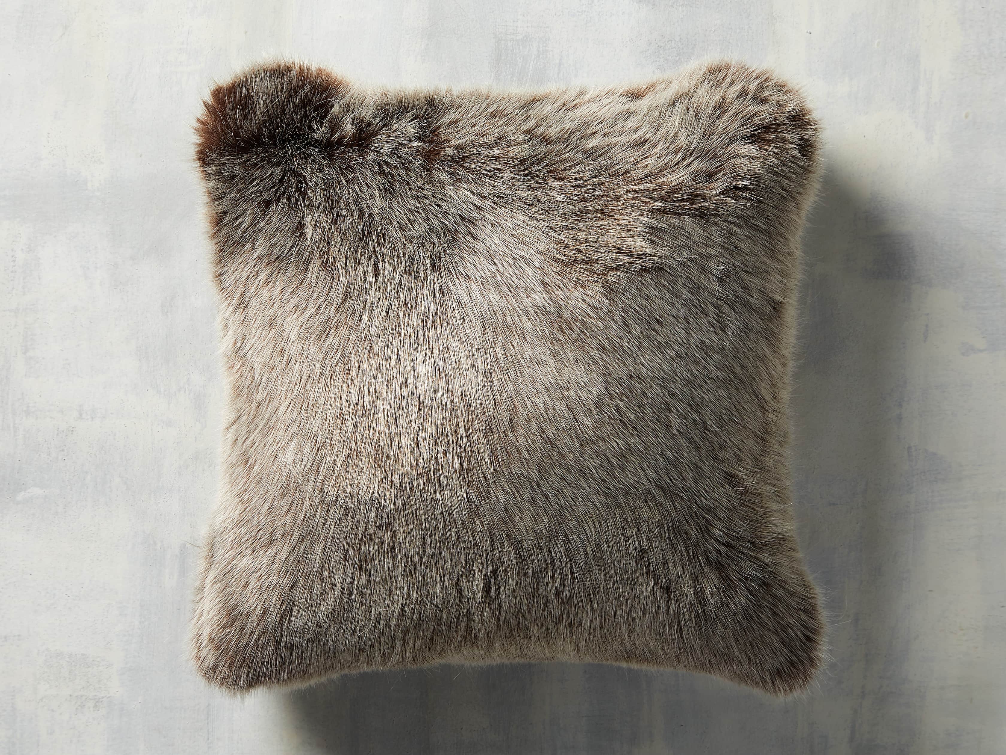 FAUX FUR LUXE SQUARE PILLOW COVER IN BROWN, slide 1 of 3
