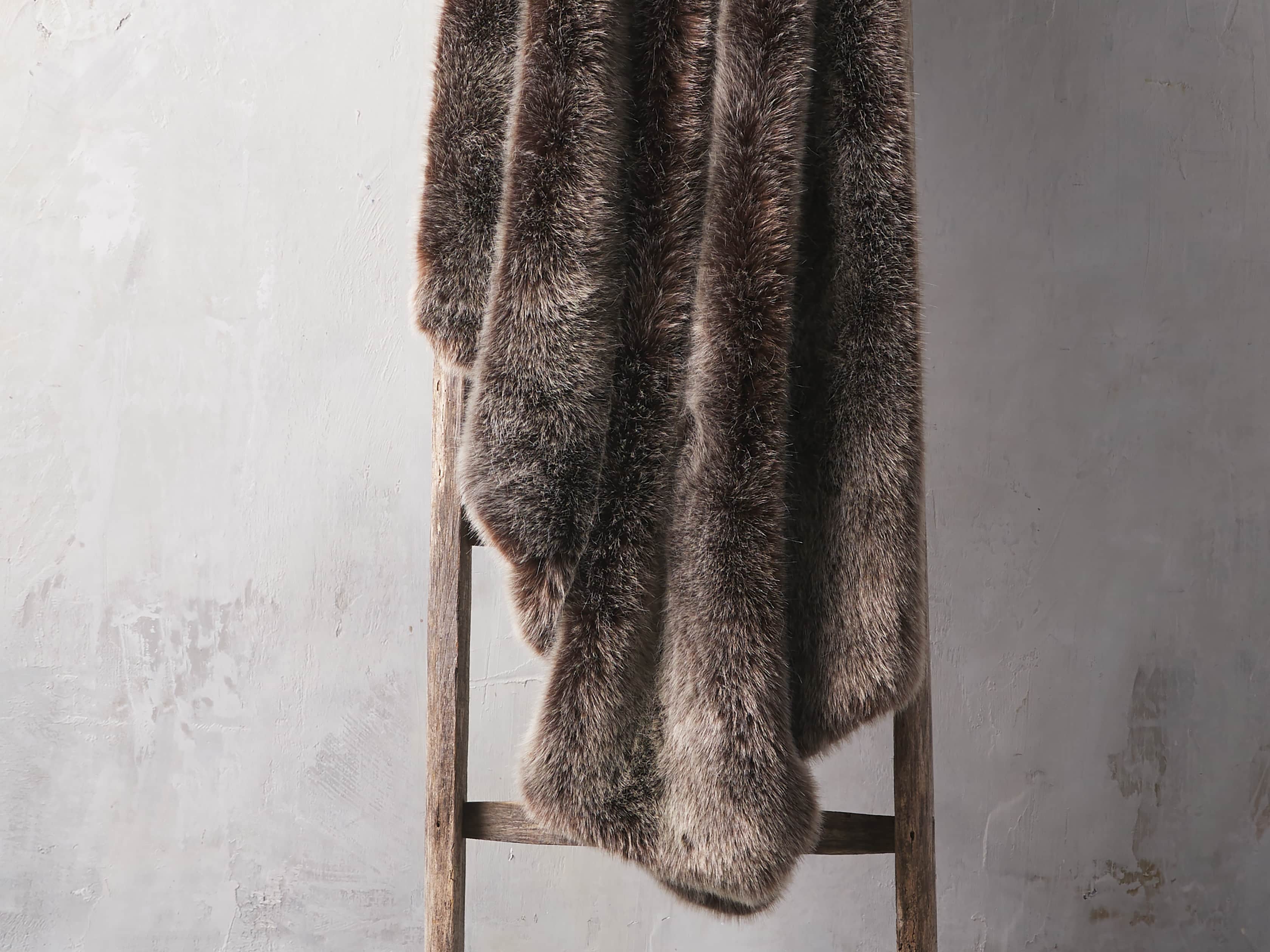 Luxe Faux Fur Brown Throw, slide 1 of 3
