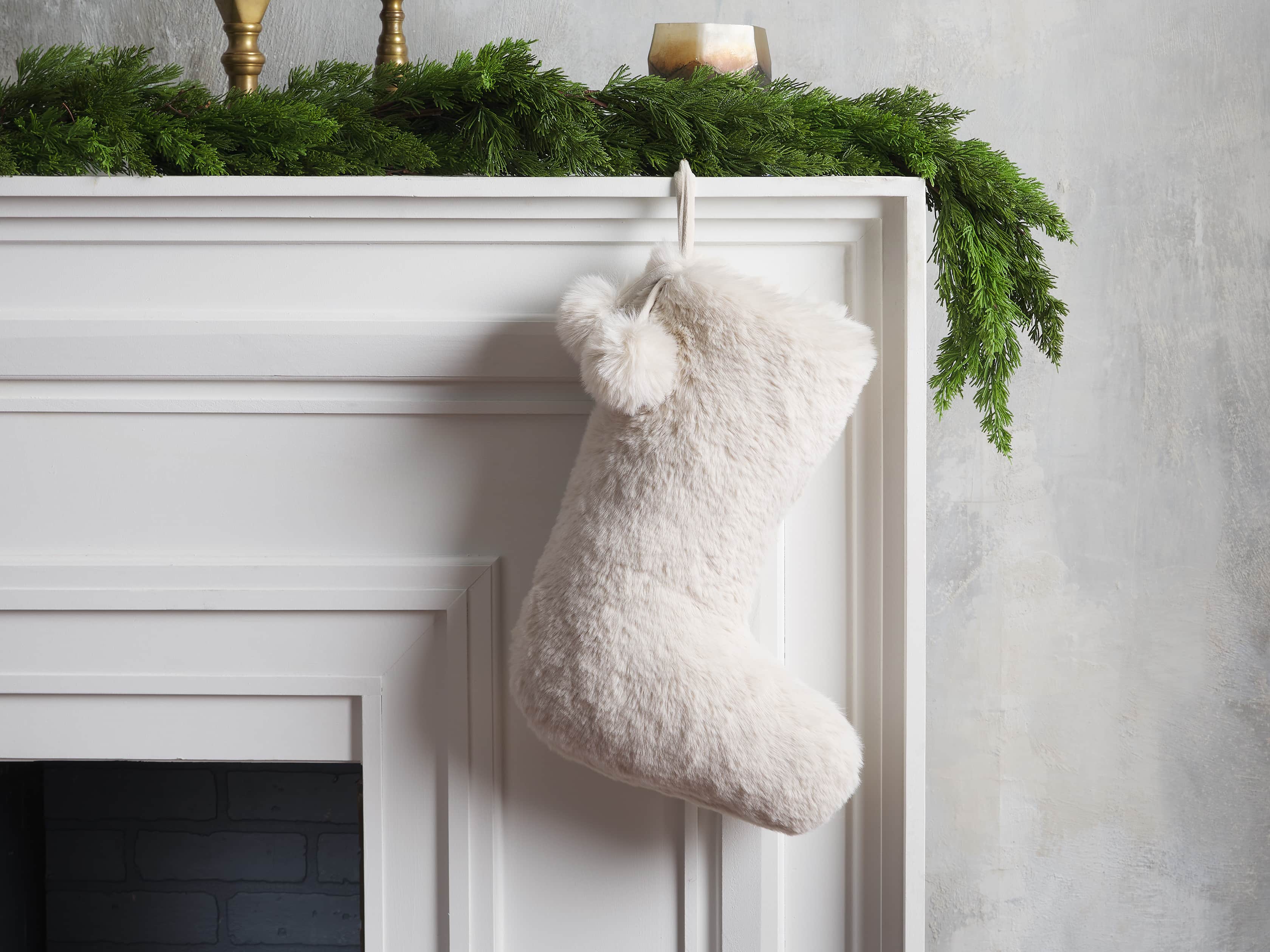 Ivory Faux Fur Rabbit Stocking, slide 1 of 4
