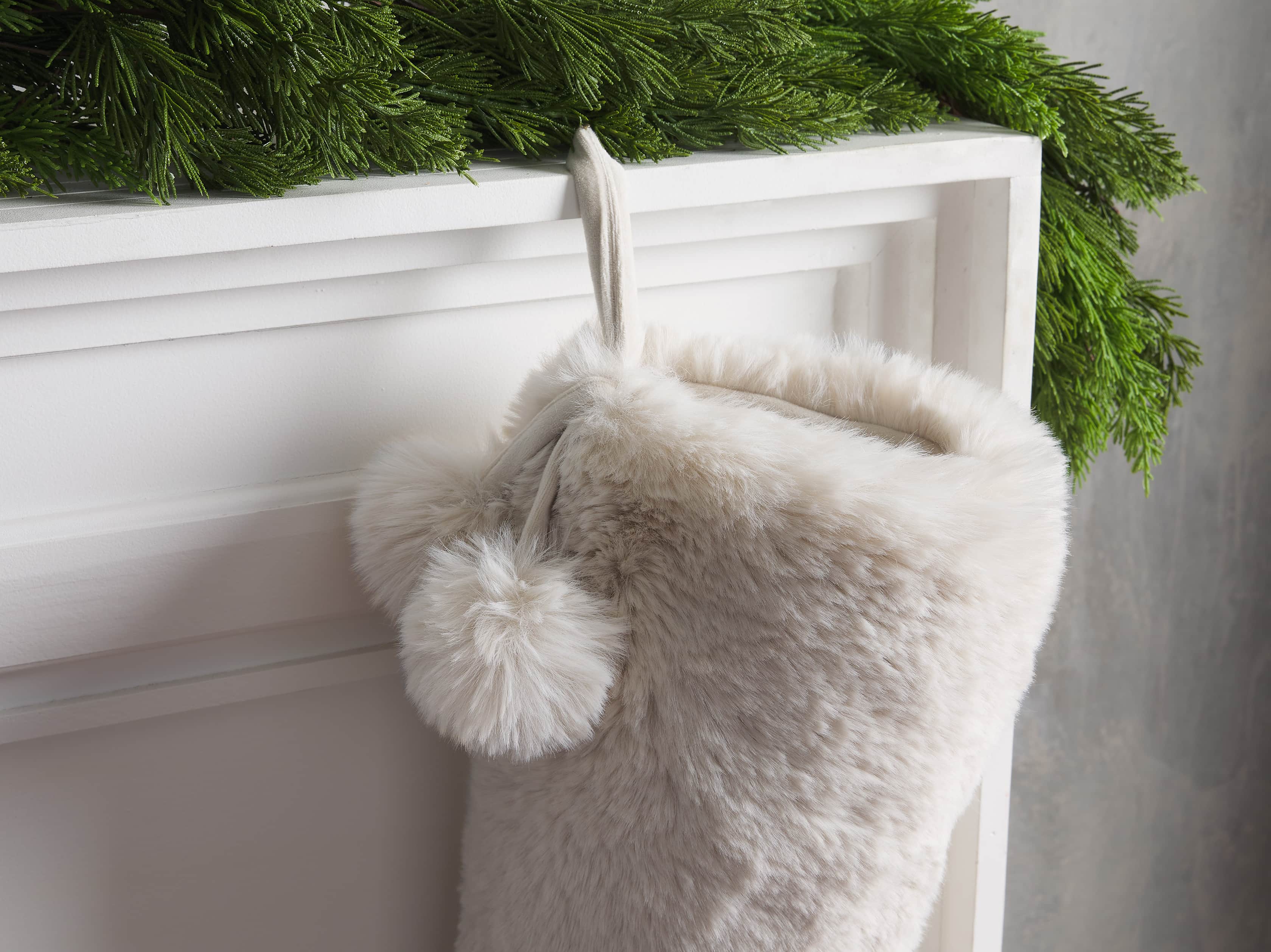 Ivory Faux Fur Rabbit Stocking, slide 2 of 4