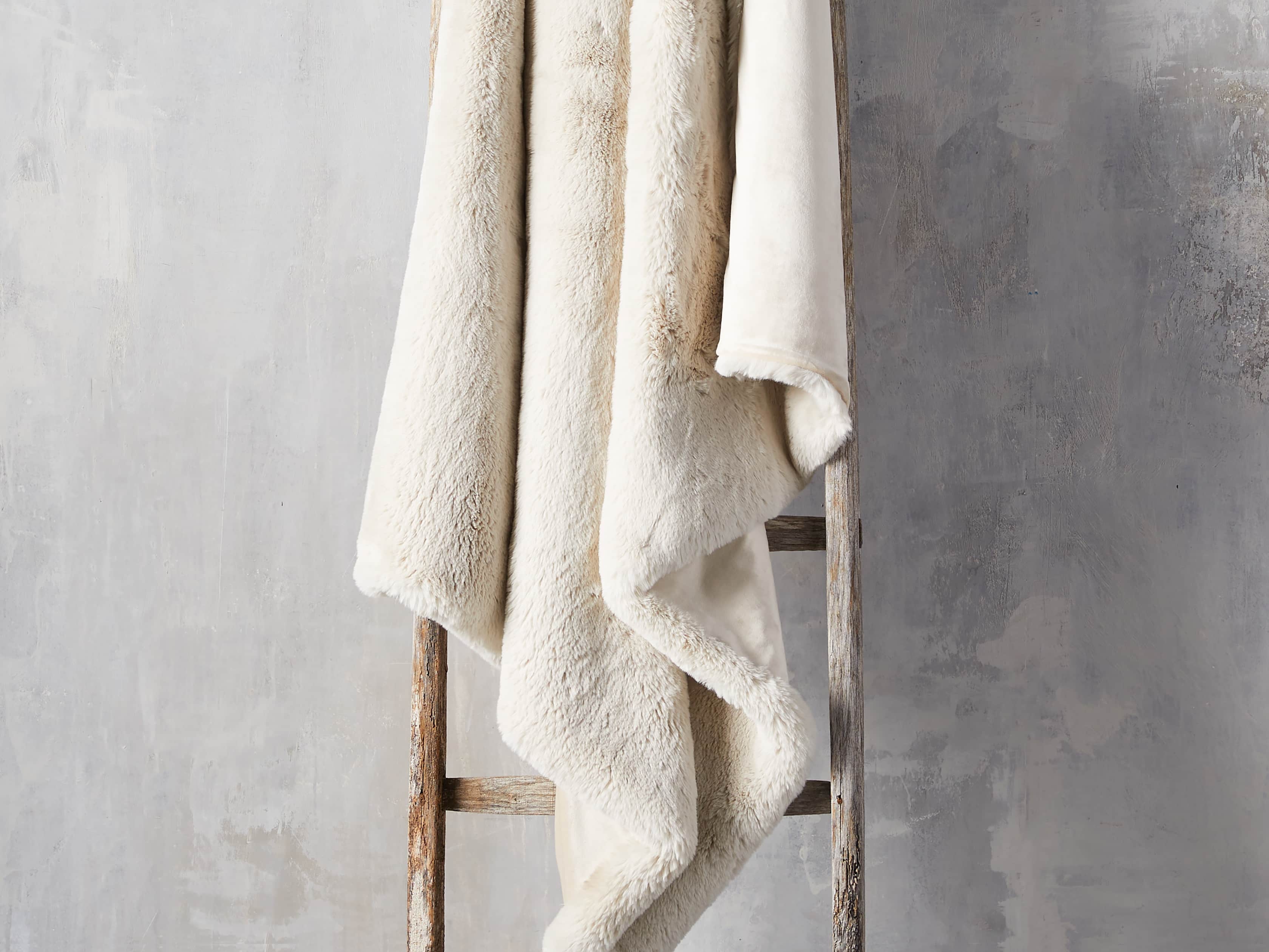 Faux Fur Rabbit Throw in Ivory Arhaus