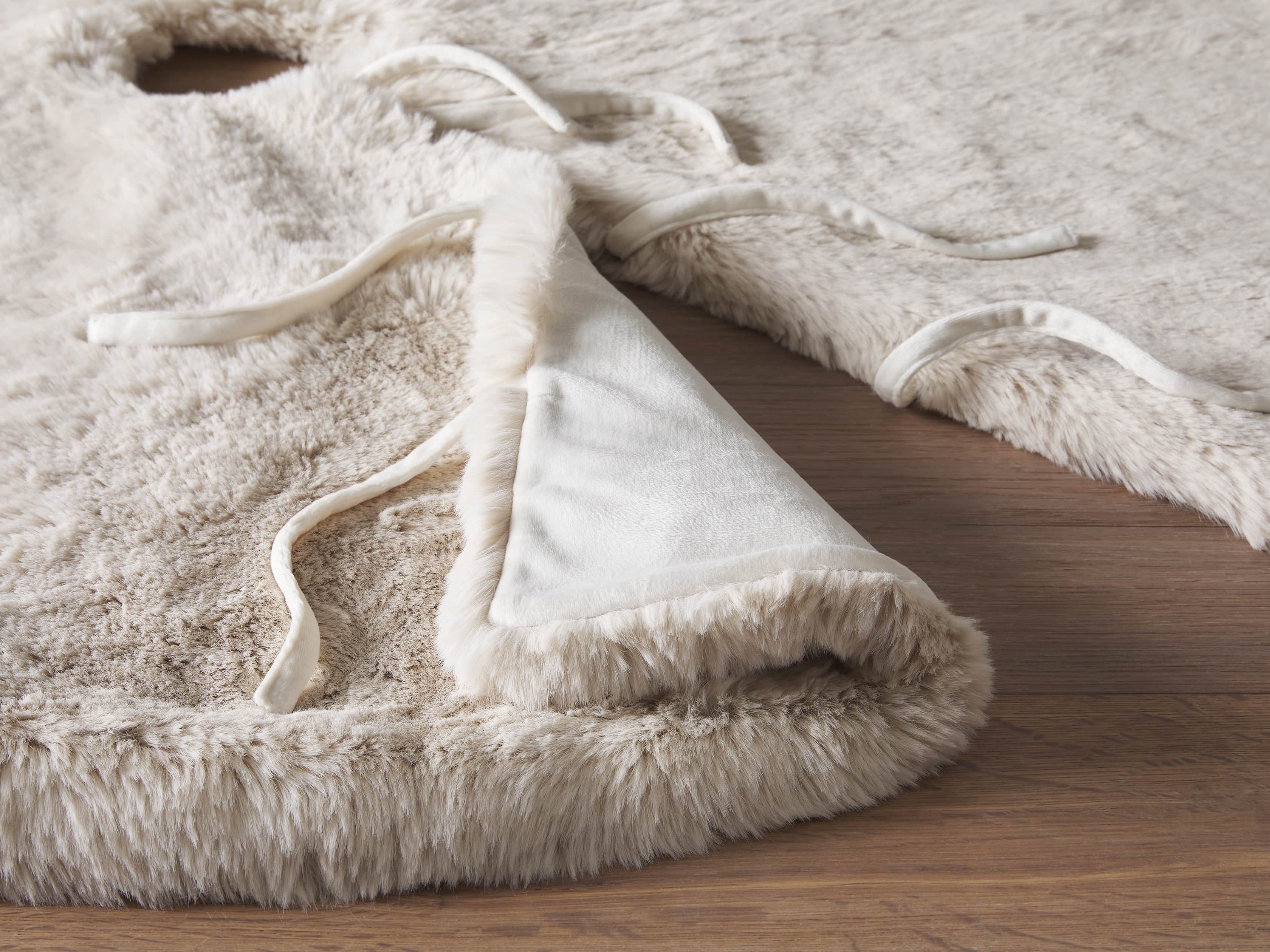 Ivory Faux Fur Rabbit Tree Skirt, slide 3 of 4