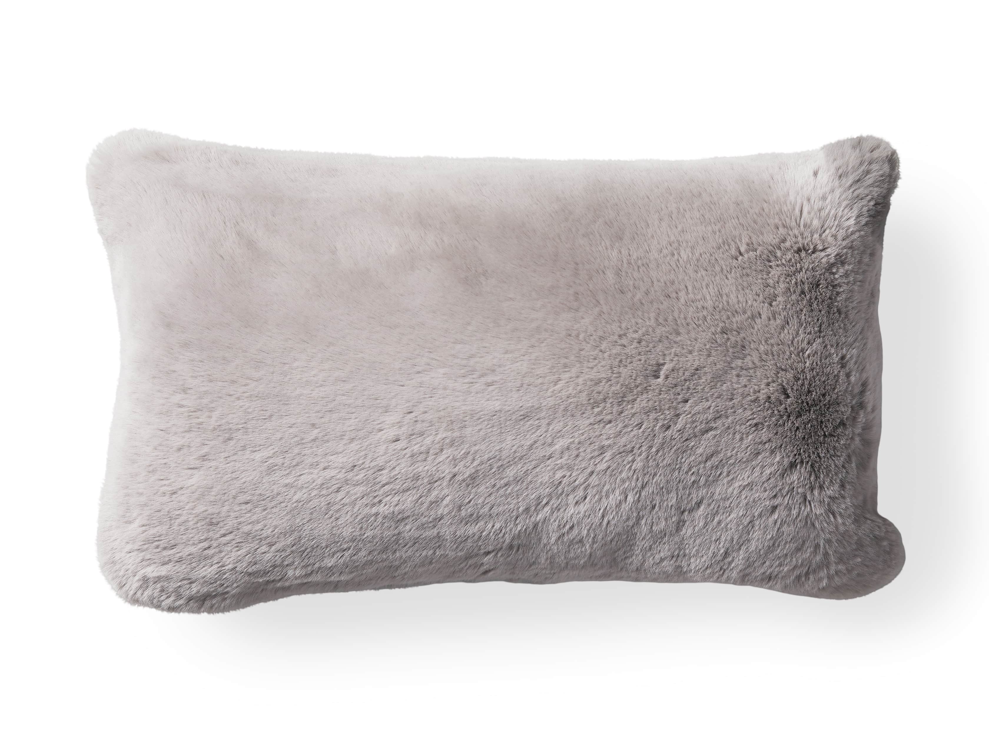Faux Rabbit Lumbar Pillow Cover in Grey, slide 4 of 4