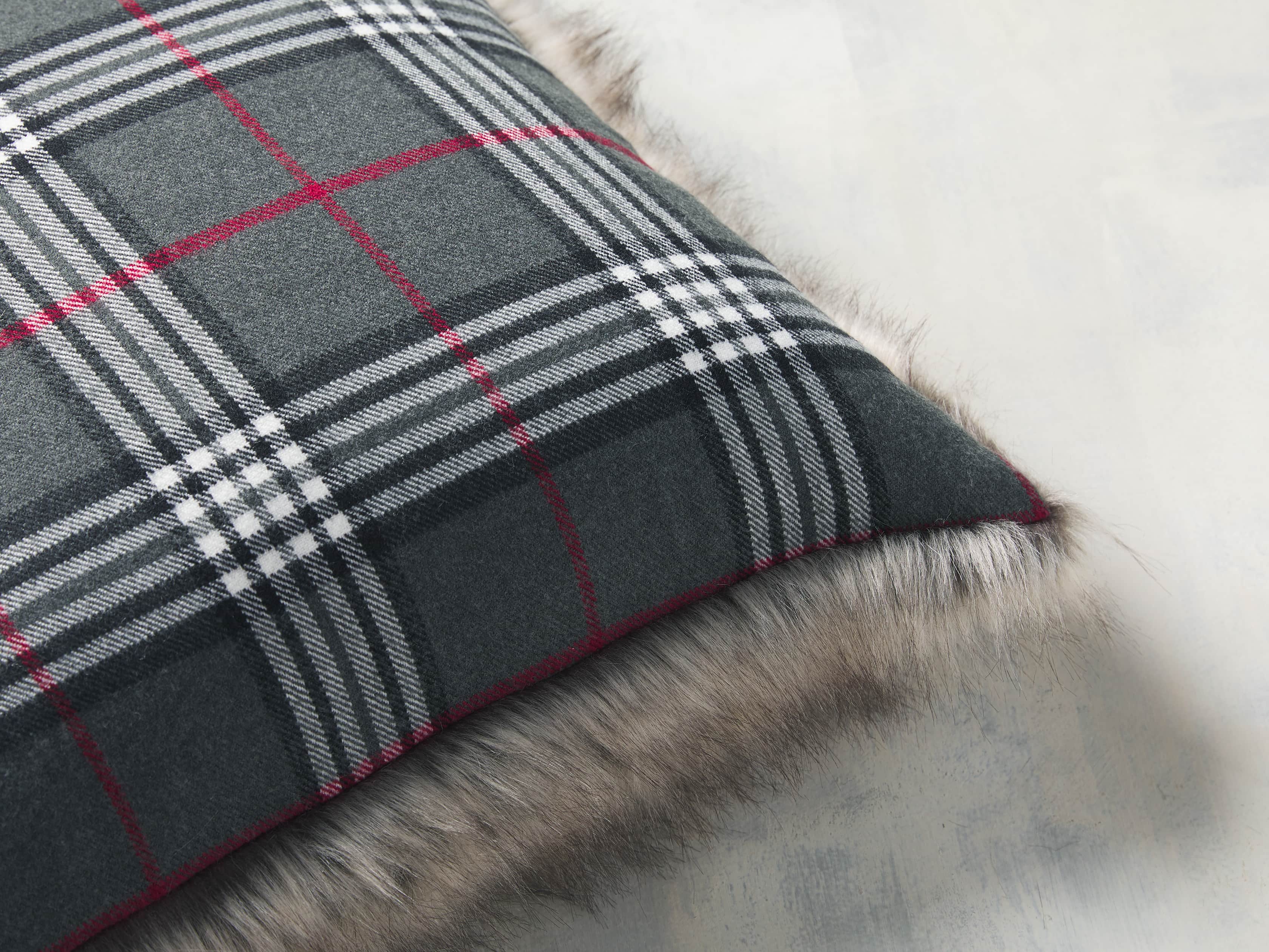 Faux Fur Reversible Tartan Pillow, slide 3 of 4