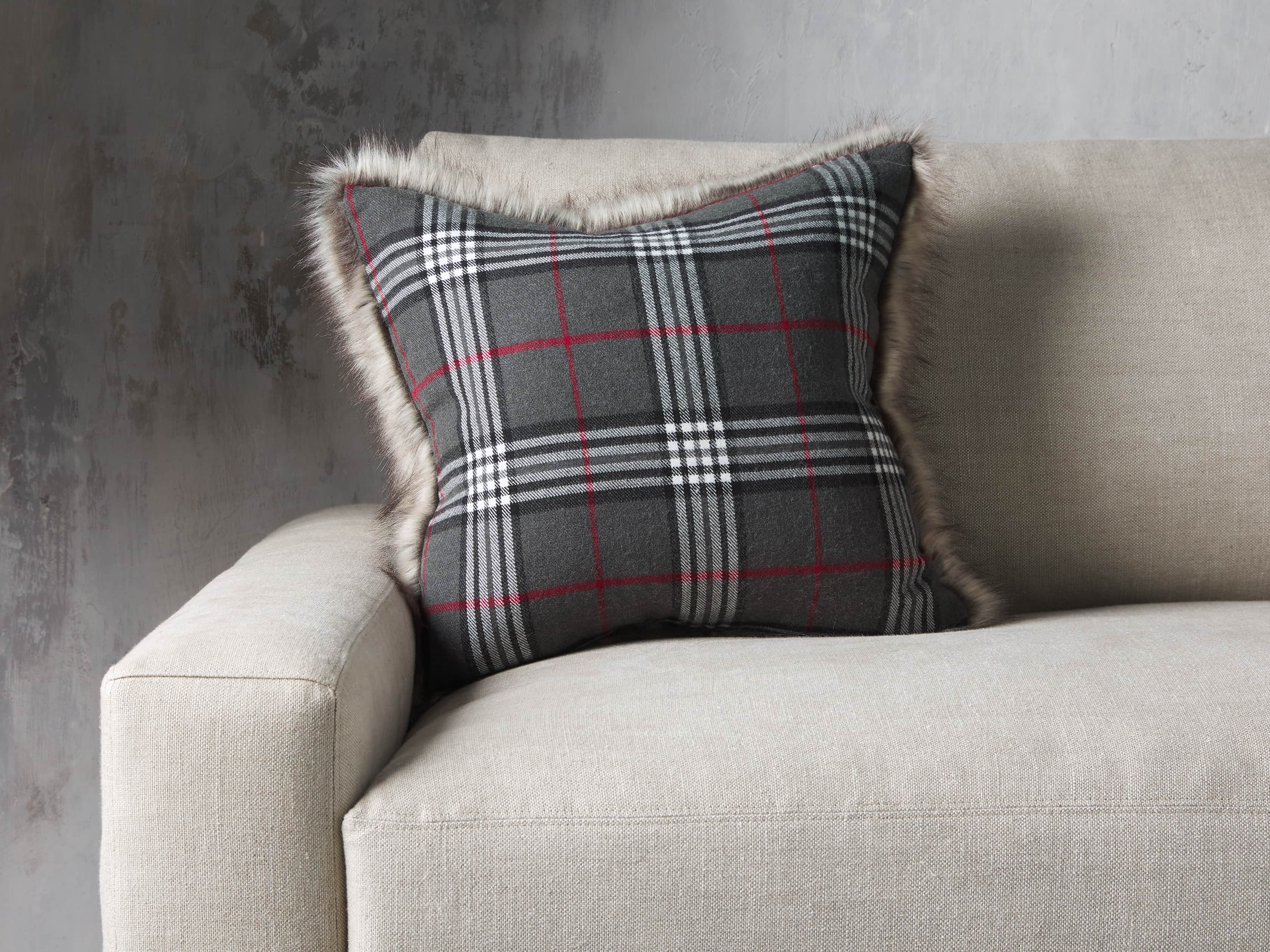 Faux Fur Reversible Tartan Pillow, slide 4 of 4