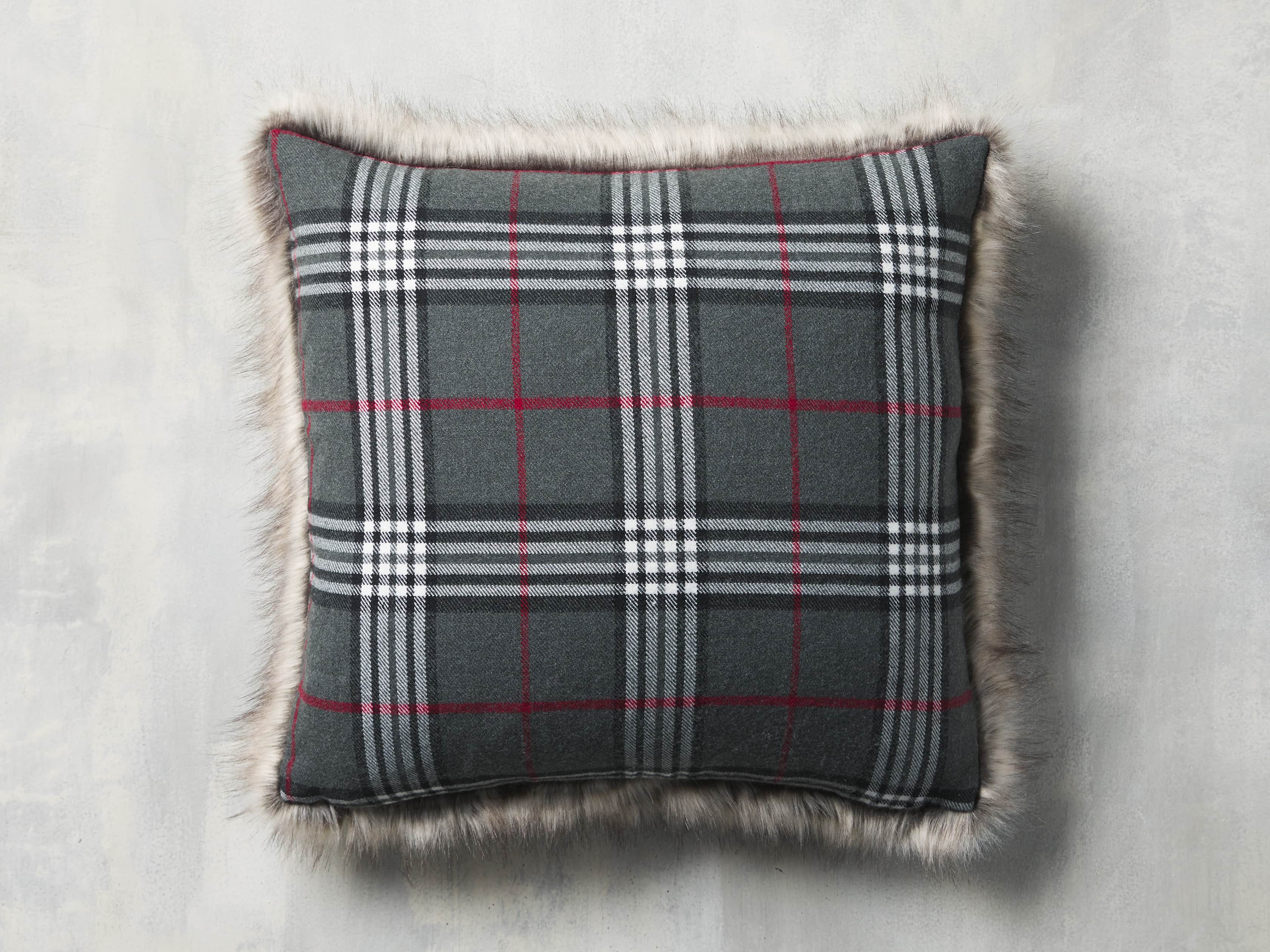 Faux Fur Reversible Tartan Pillow, slide 1 of 4
