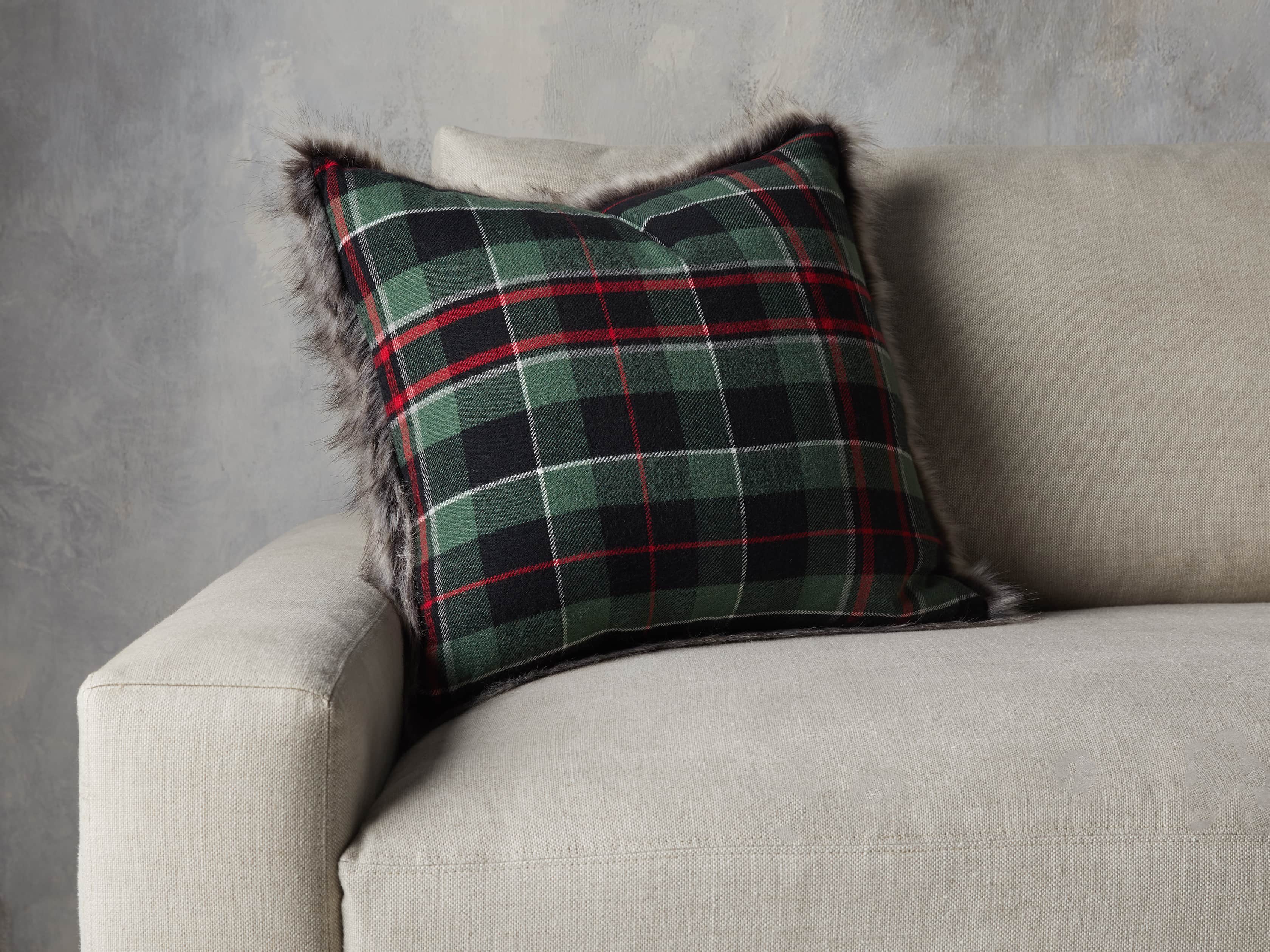 Green Tartan Faux Fur Pillow Cover, slide 4 of 5