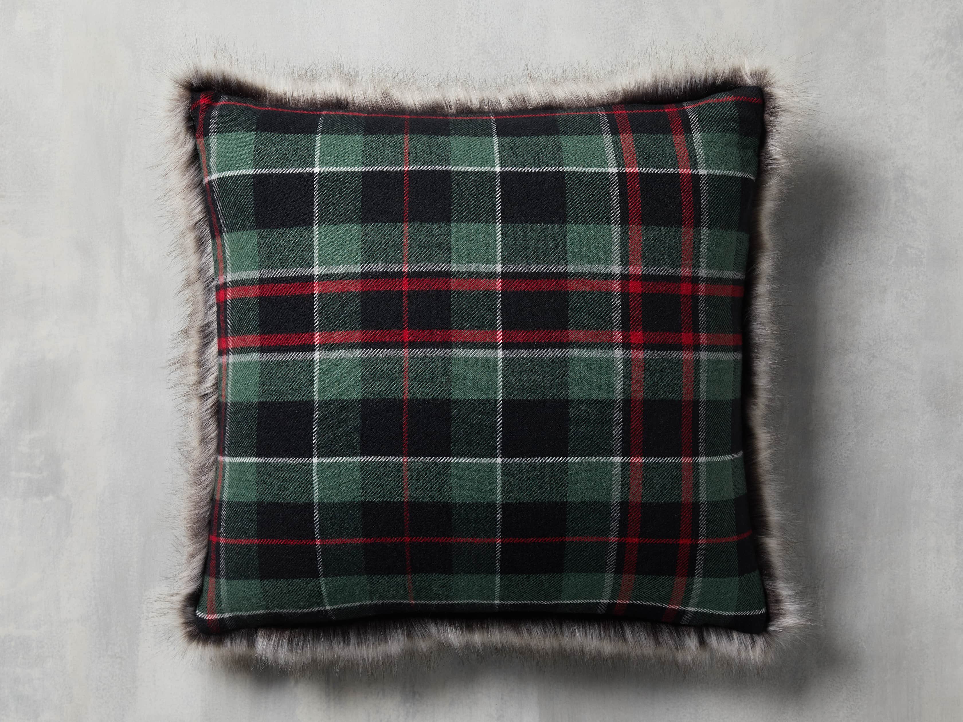 Green Tartan Faux Fur Pillow Cover, slide 1 of 5