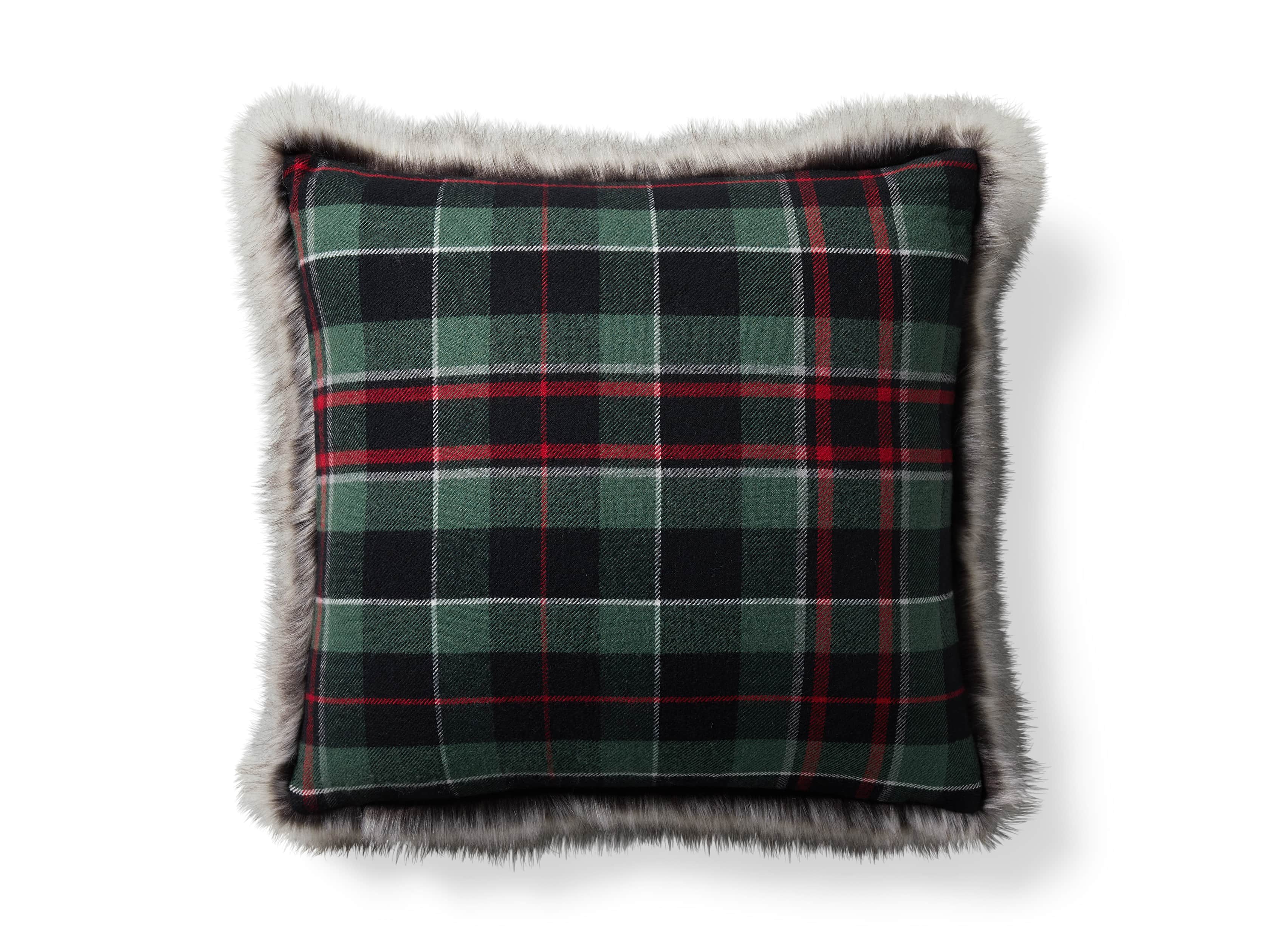 Green Tartan Faux Fur Pillow Cover, slide 5 of 5
