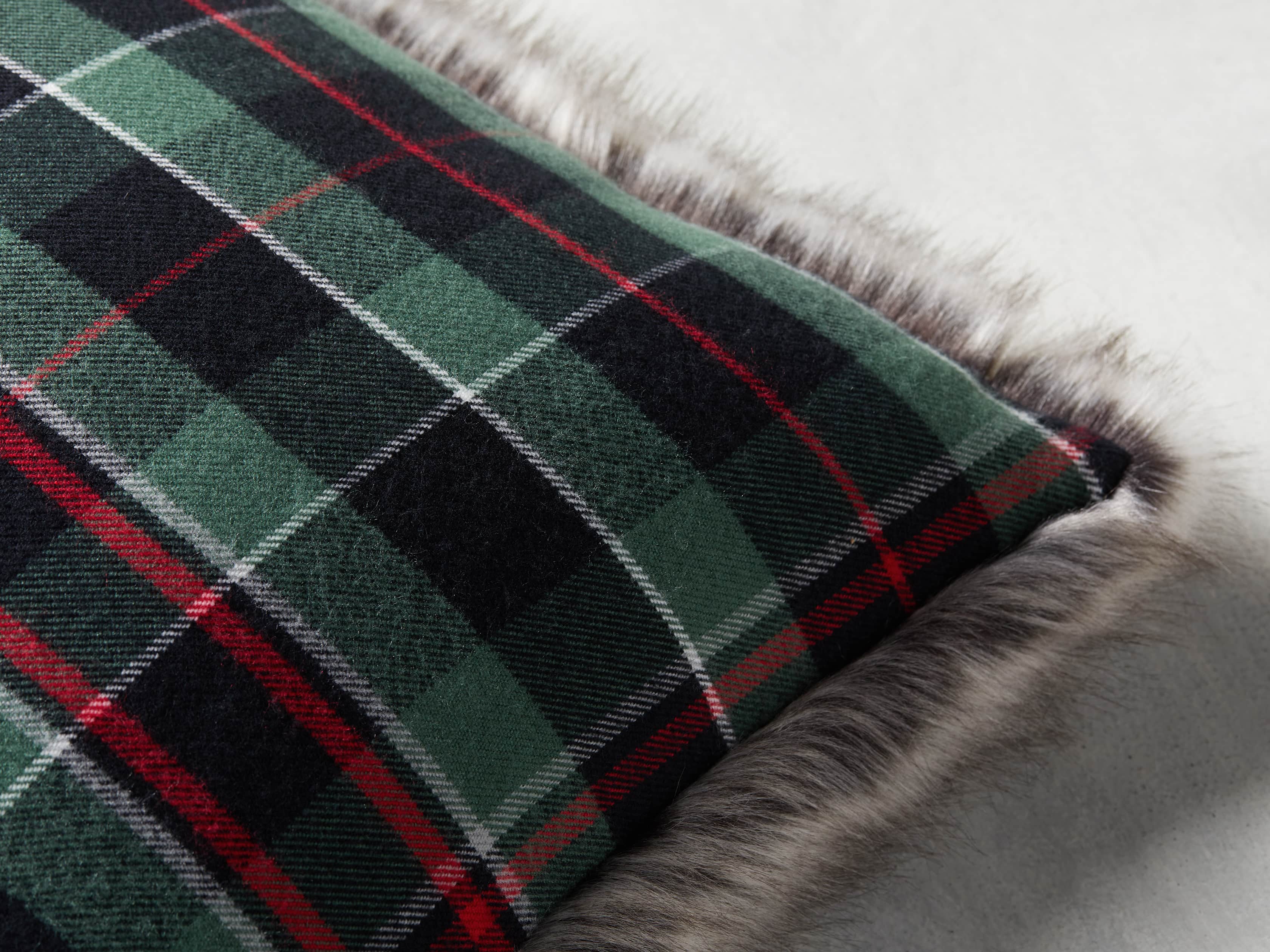 Green Tartan Faux Fur Pillow Cover, slide 3 of 5