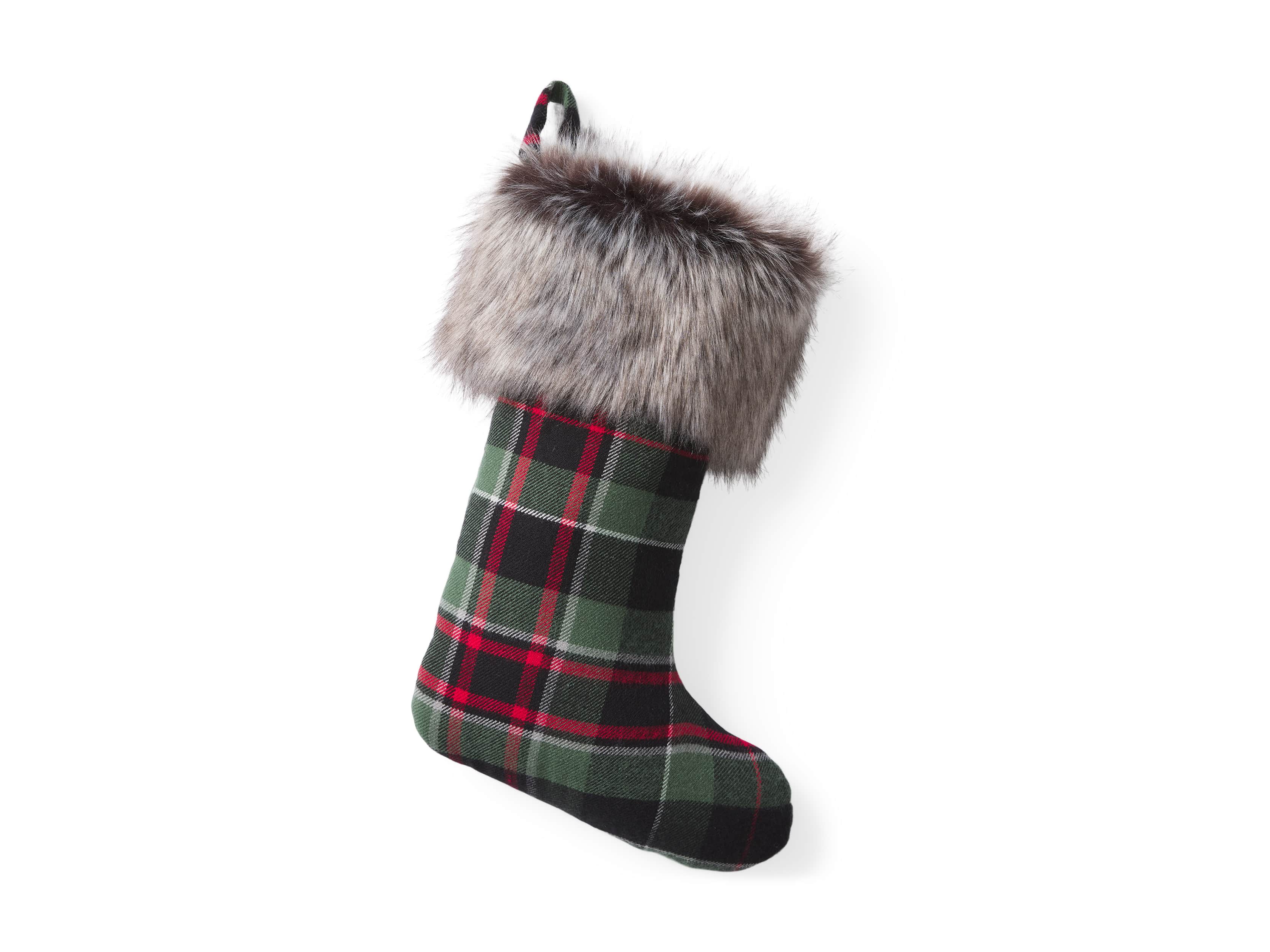 Green Tartan Faux Fur Stocking, slide 3 of 3