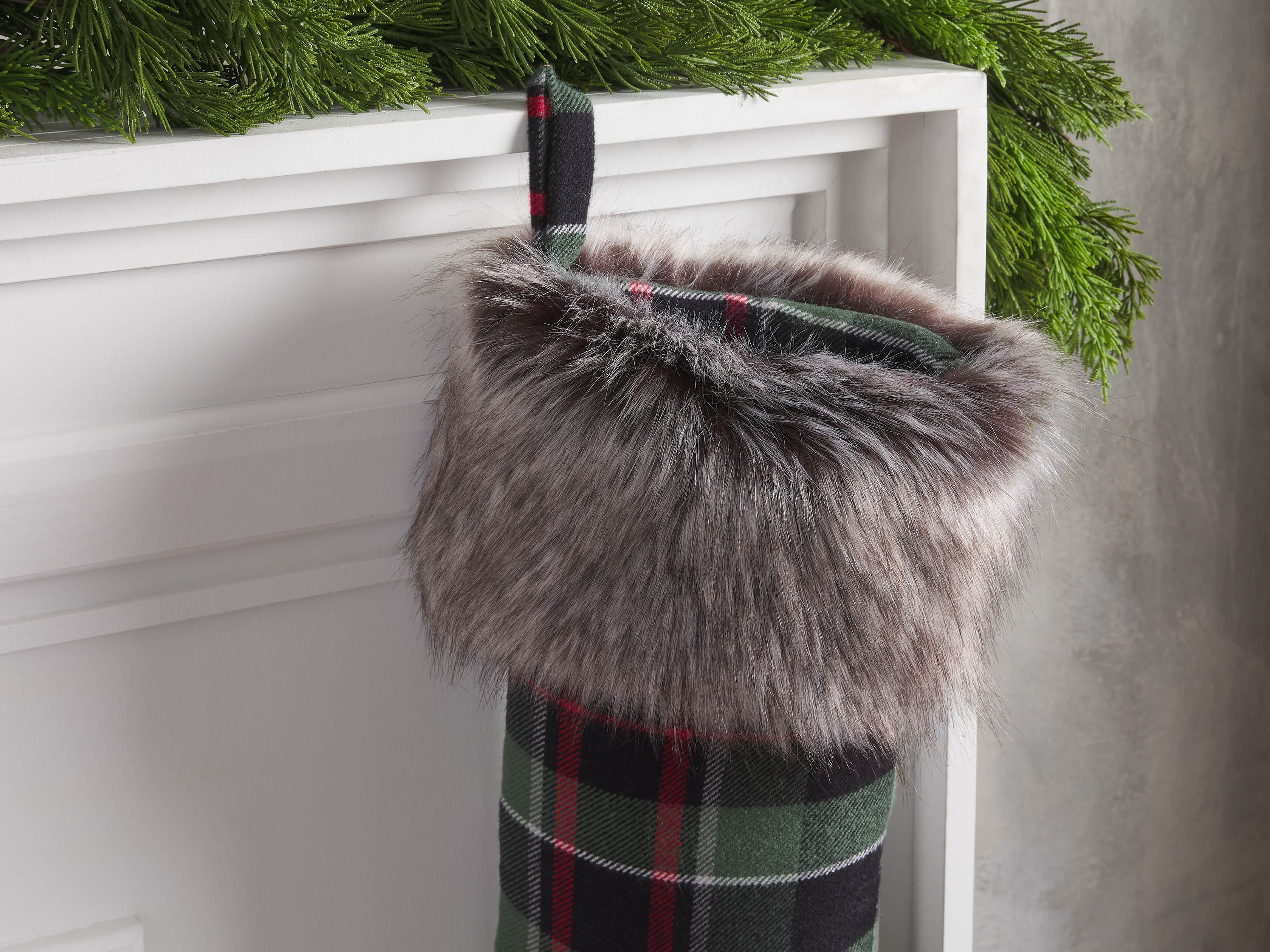 Green Tartan Faux Fur Stocking, slide 2 of 3