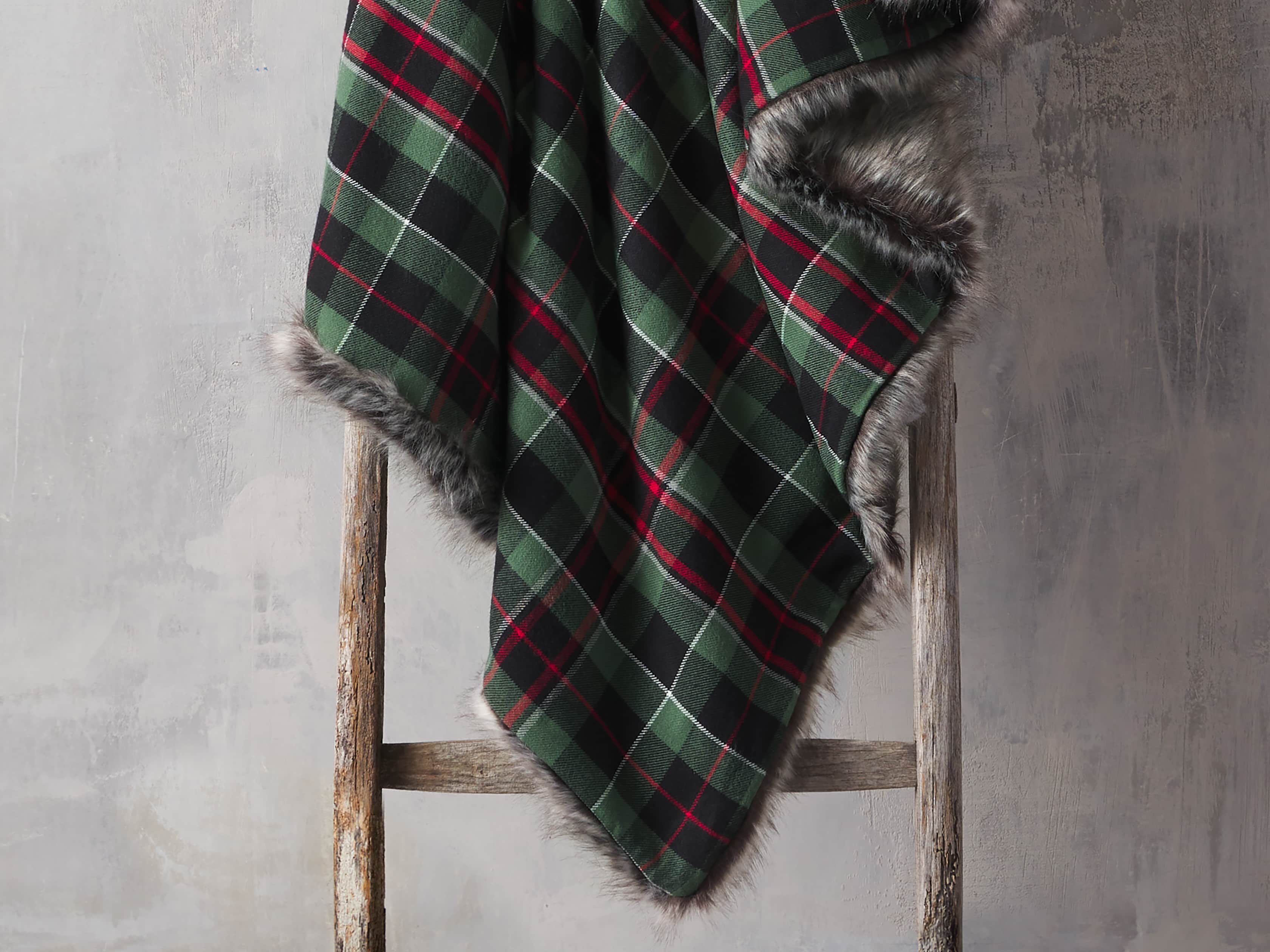 Green Tartan Faux Fur Throw, slide 1 of 4