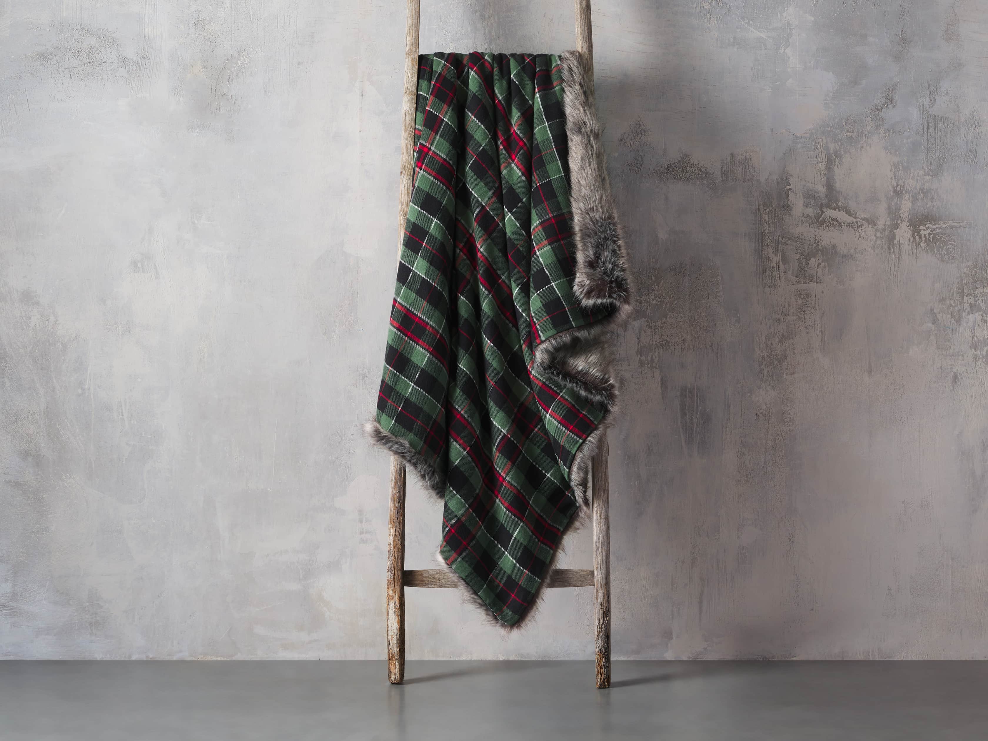 Green Tartan Faux Fur Throw, slide 3 of 4