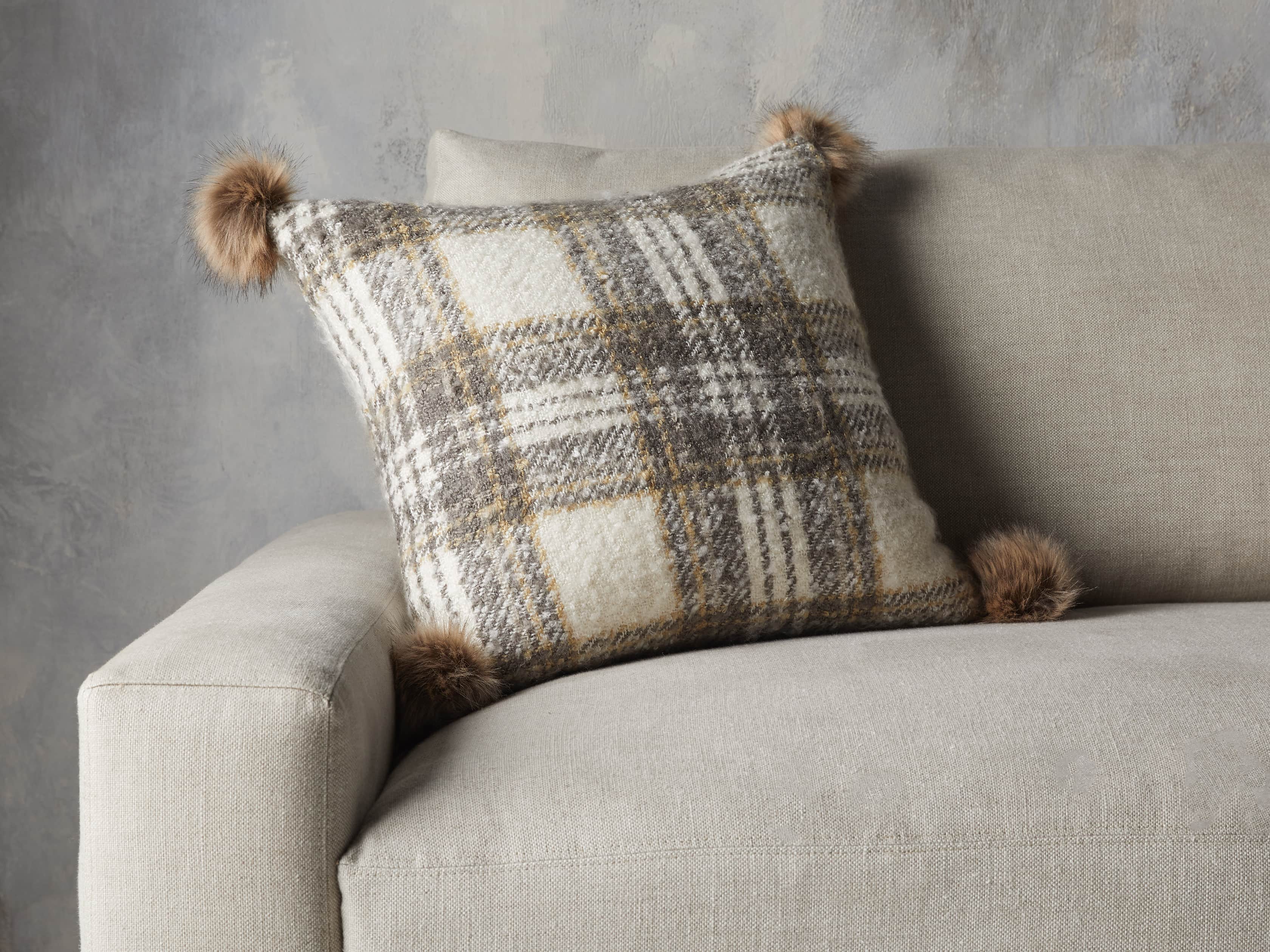 Charcoal Tartan Faux Fur Pillow Cover, slide 3 of 4