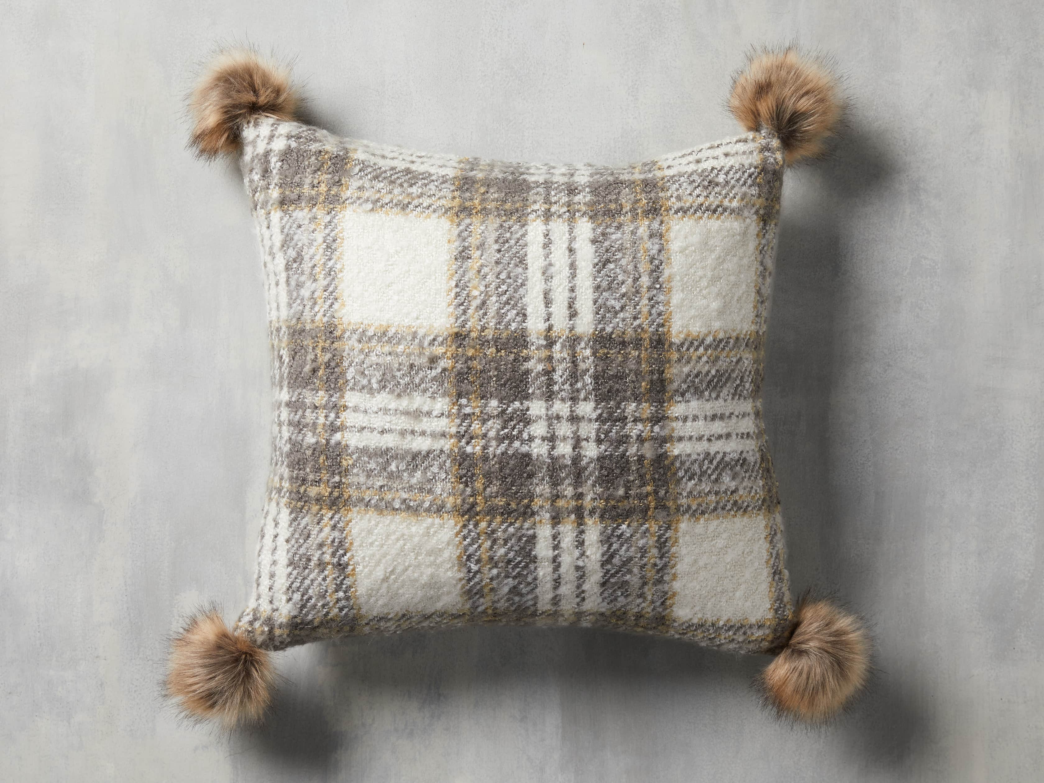 Charcoal Tartan Faux Fur Pillow Cover, slide 1 of 4