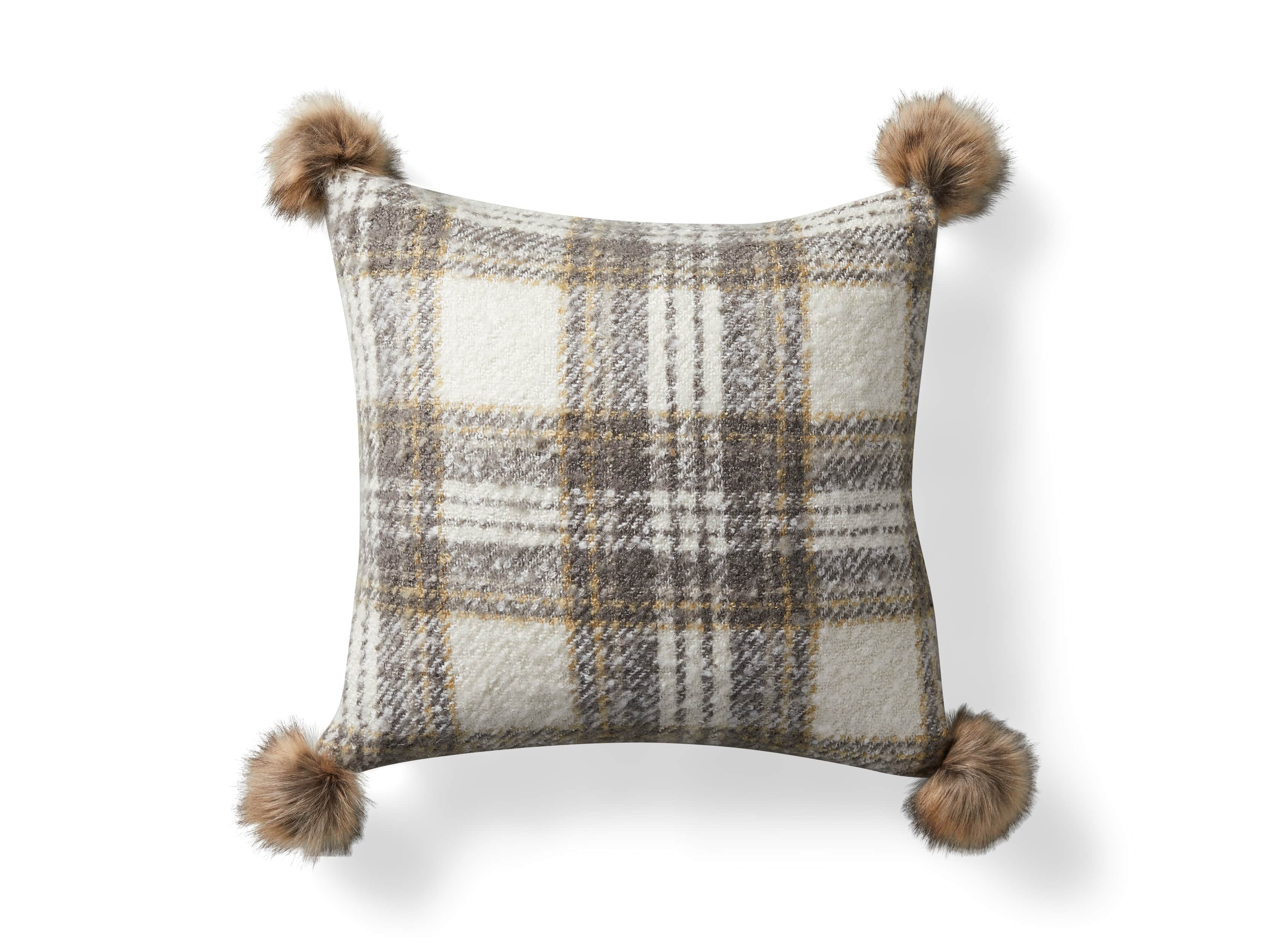 Charcoal Tartan Faux Fur Pillow Cover, slide 4 of 4
