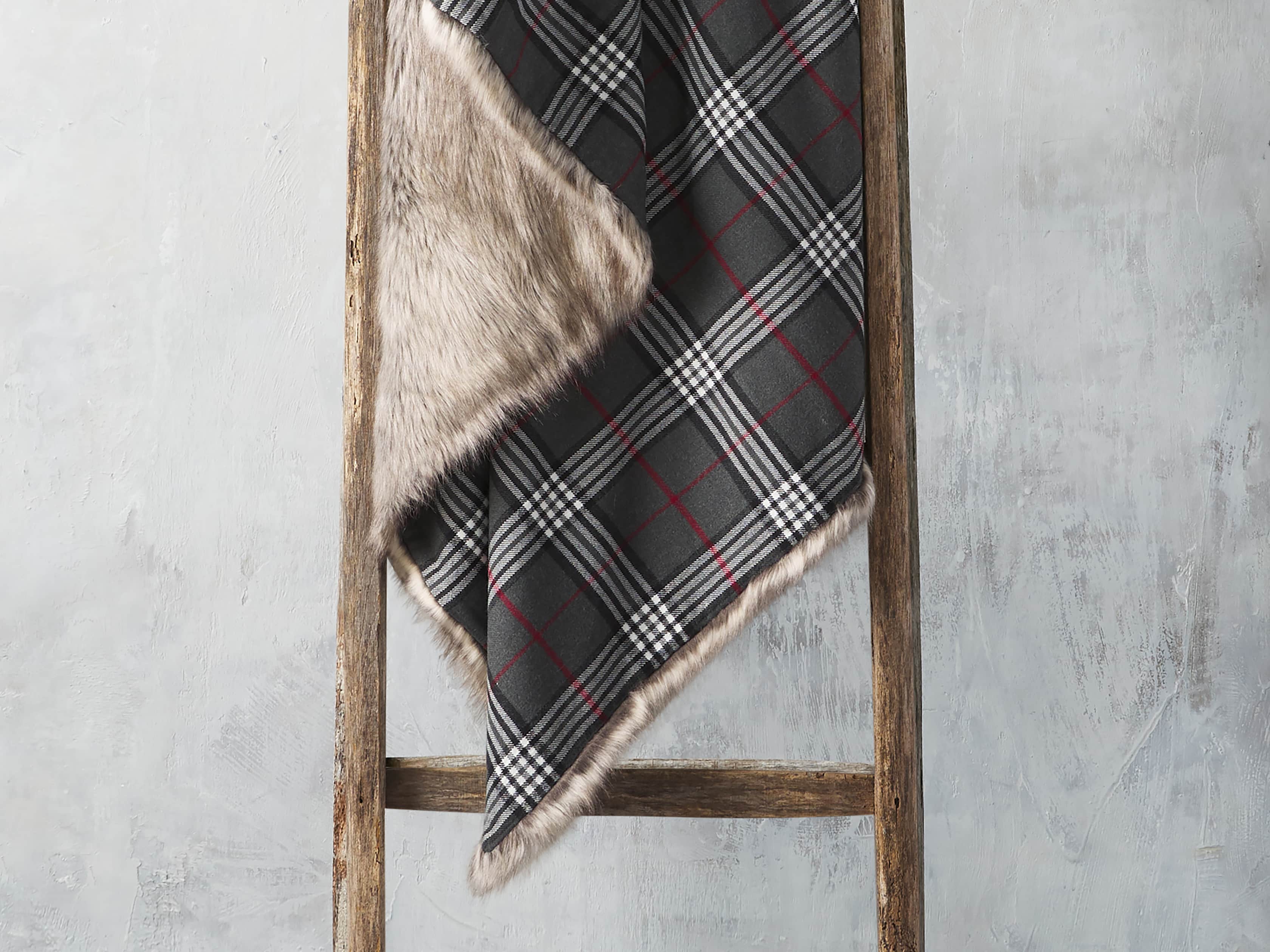 Charcoal Tartan Faux Fur Throw, slide 1 of 4
