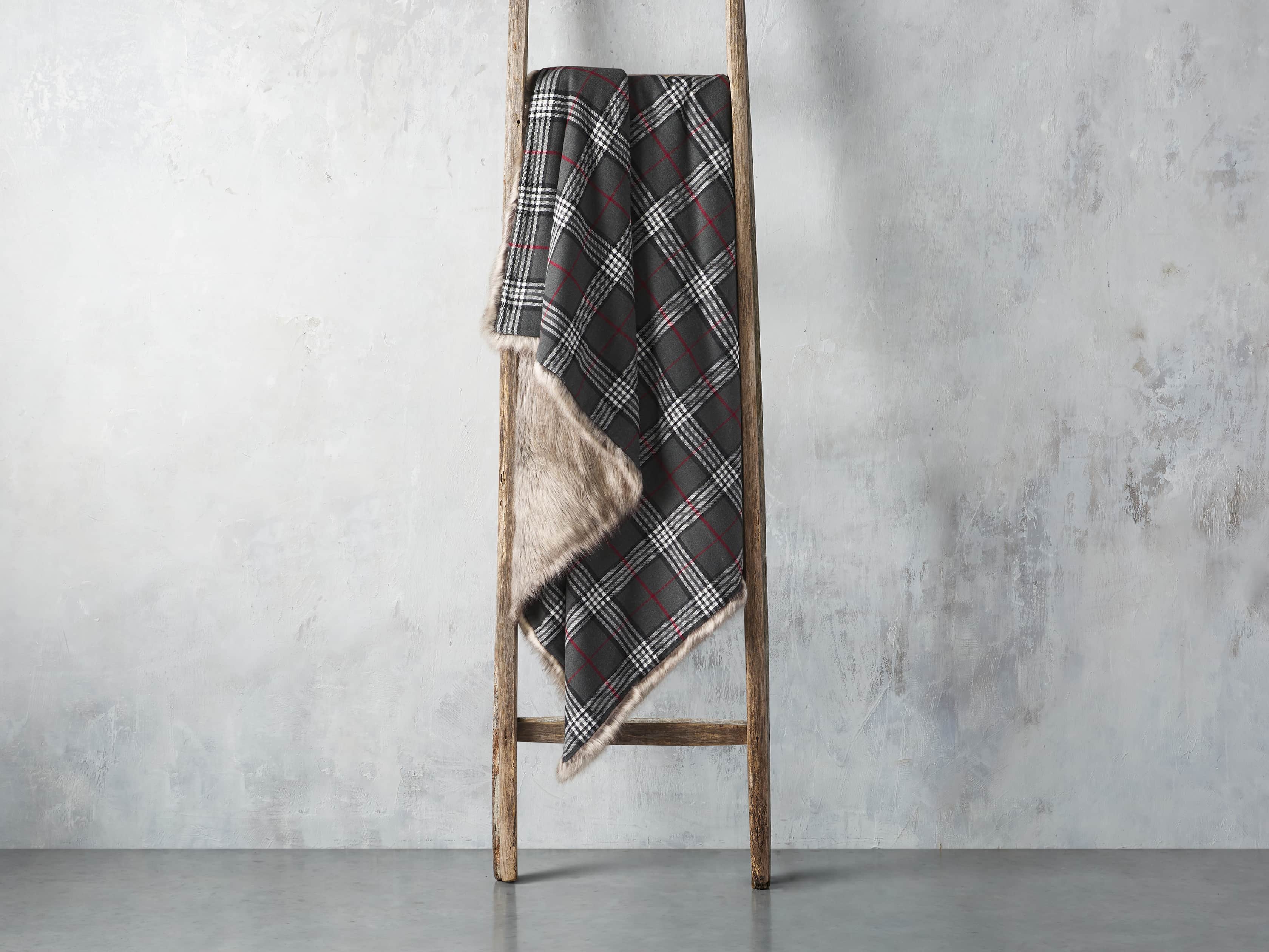 Charcoal Tartan Faux Fur Throw, slide 3 of 4