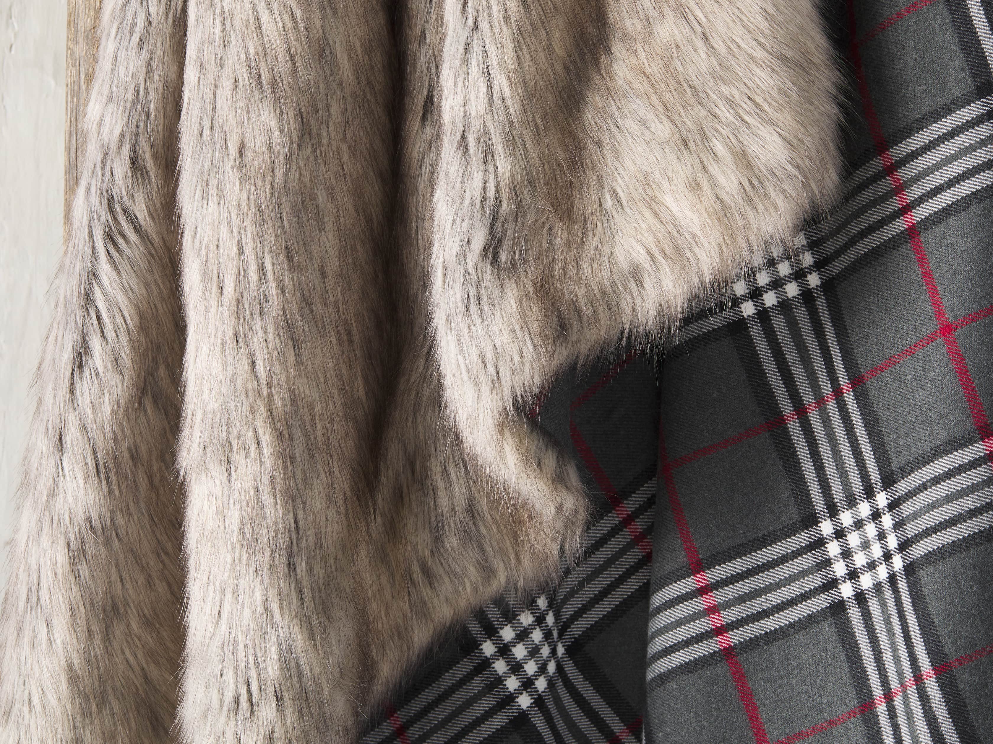 Charcoal Tartan Faux Fur Throw, slide 4 of 4