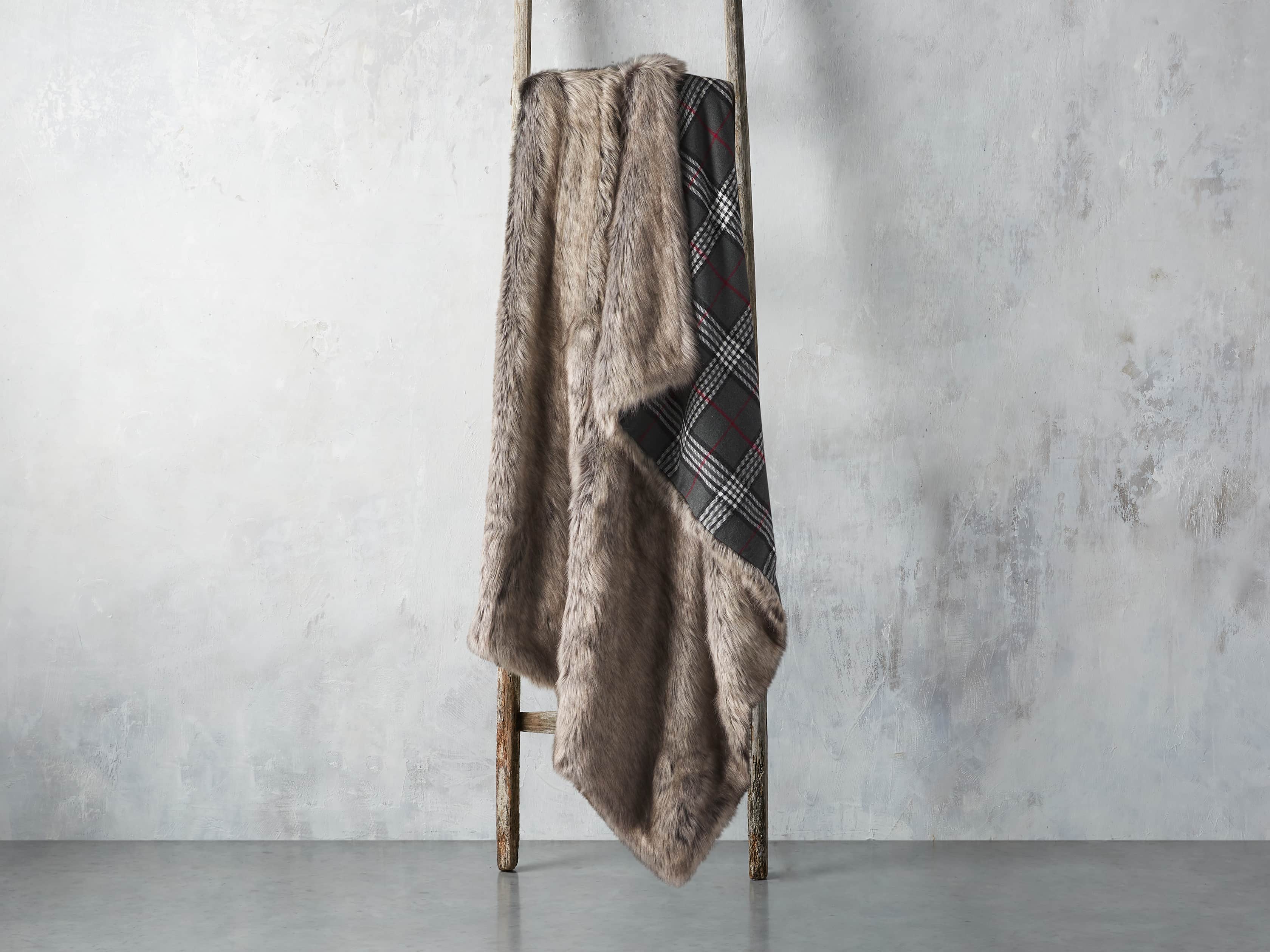 Charcoal Tartan Faux Fur Throw, slide 2 of 4