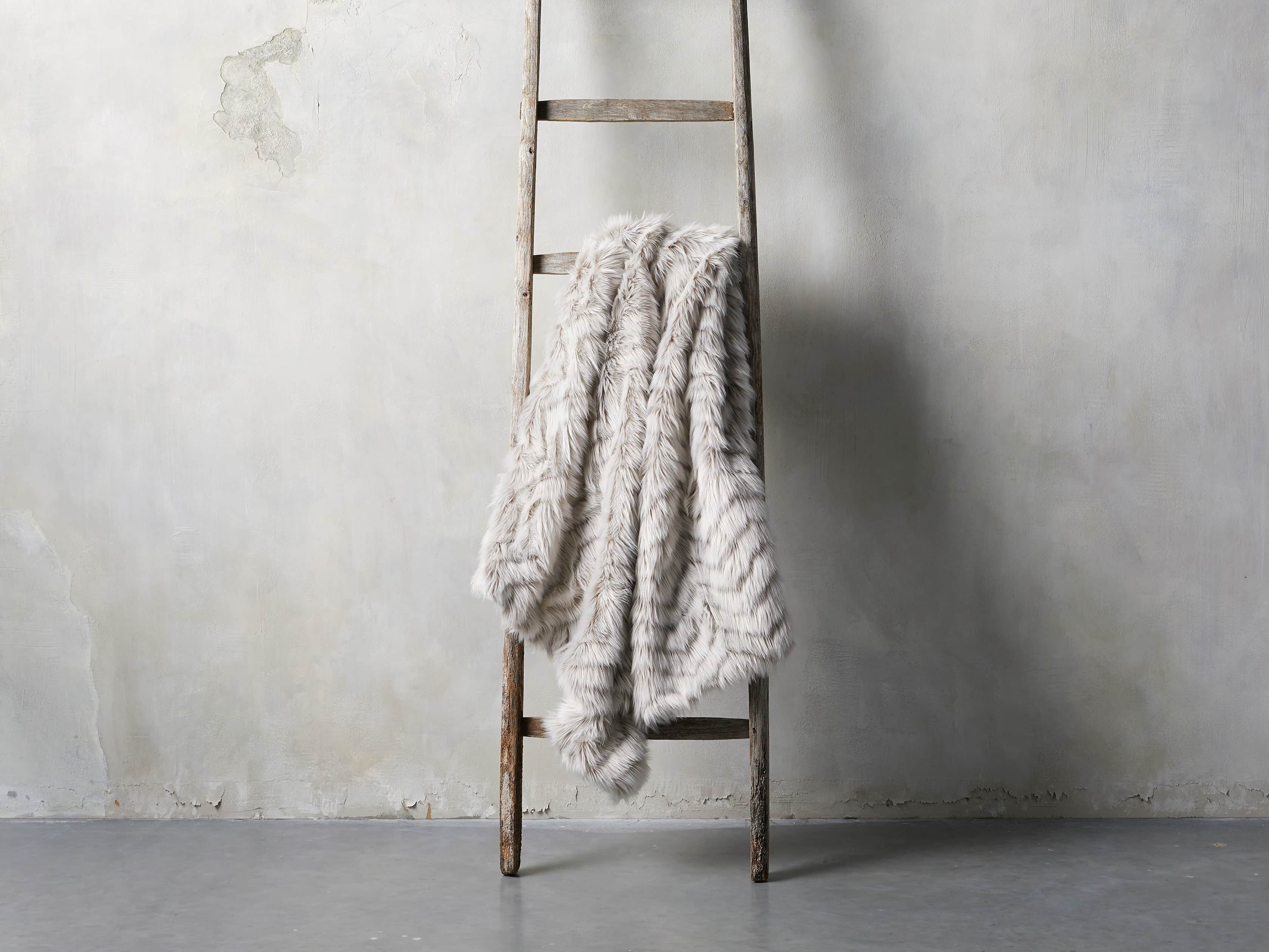 Faux Fur Chevron Grey Throw