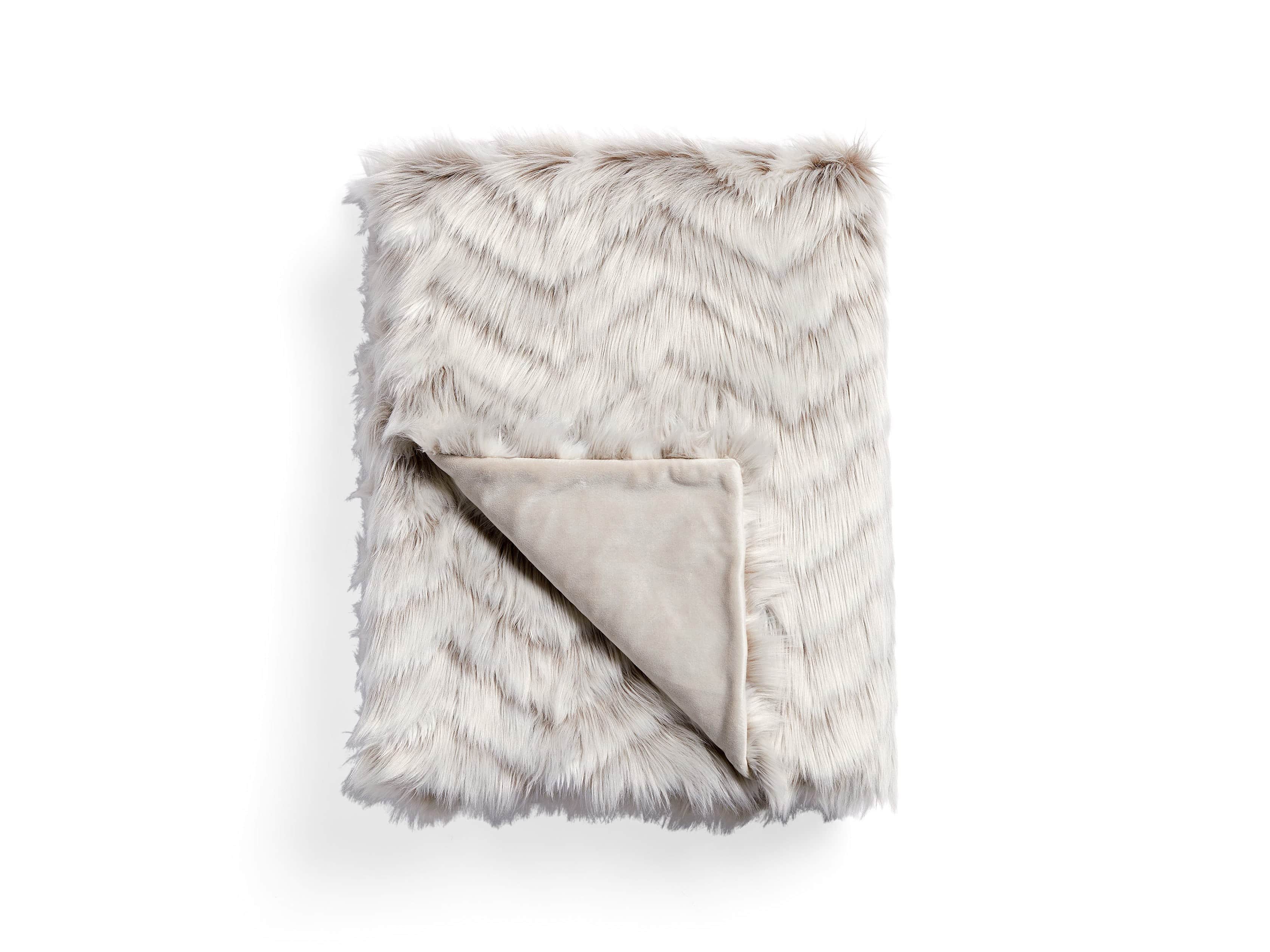 Faux Fur Chevron Grey Throw
