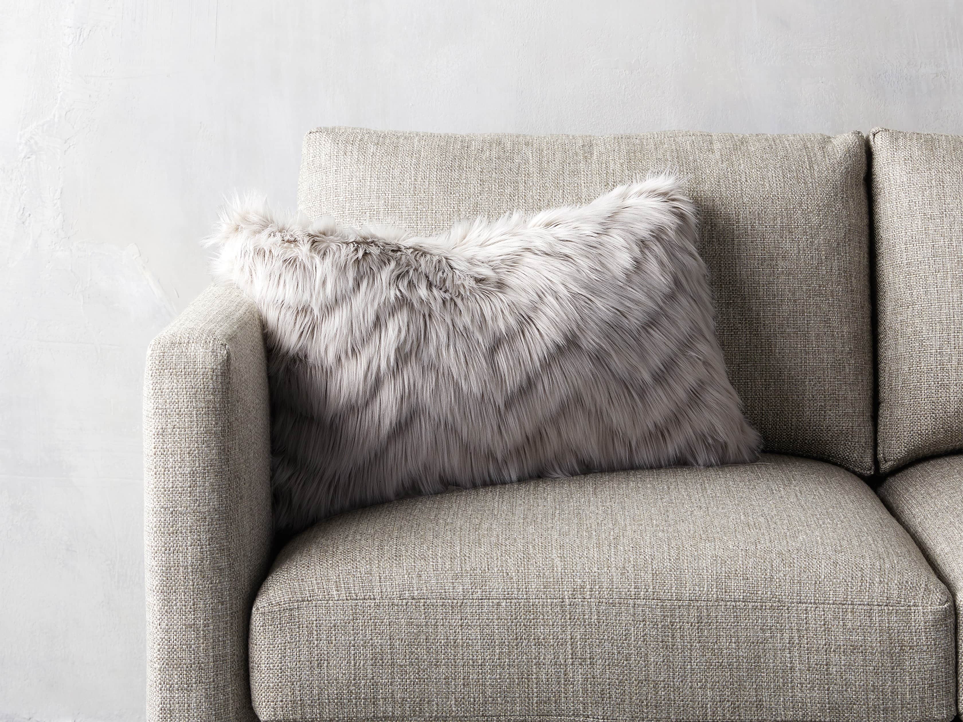 Faux Fur Chevron 24" Lumbar Pillow in Ivory