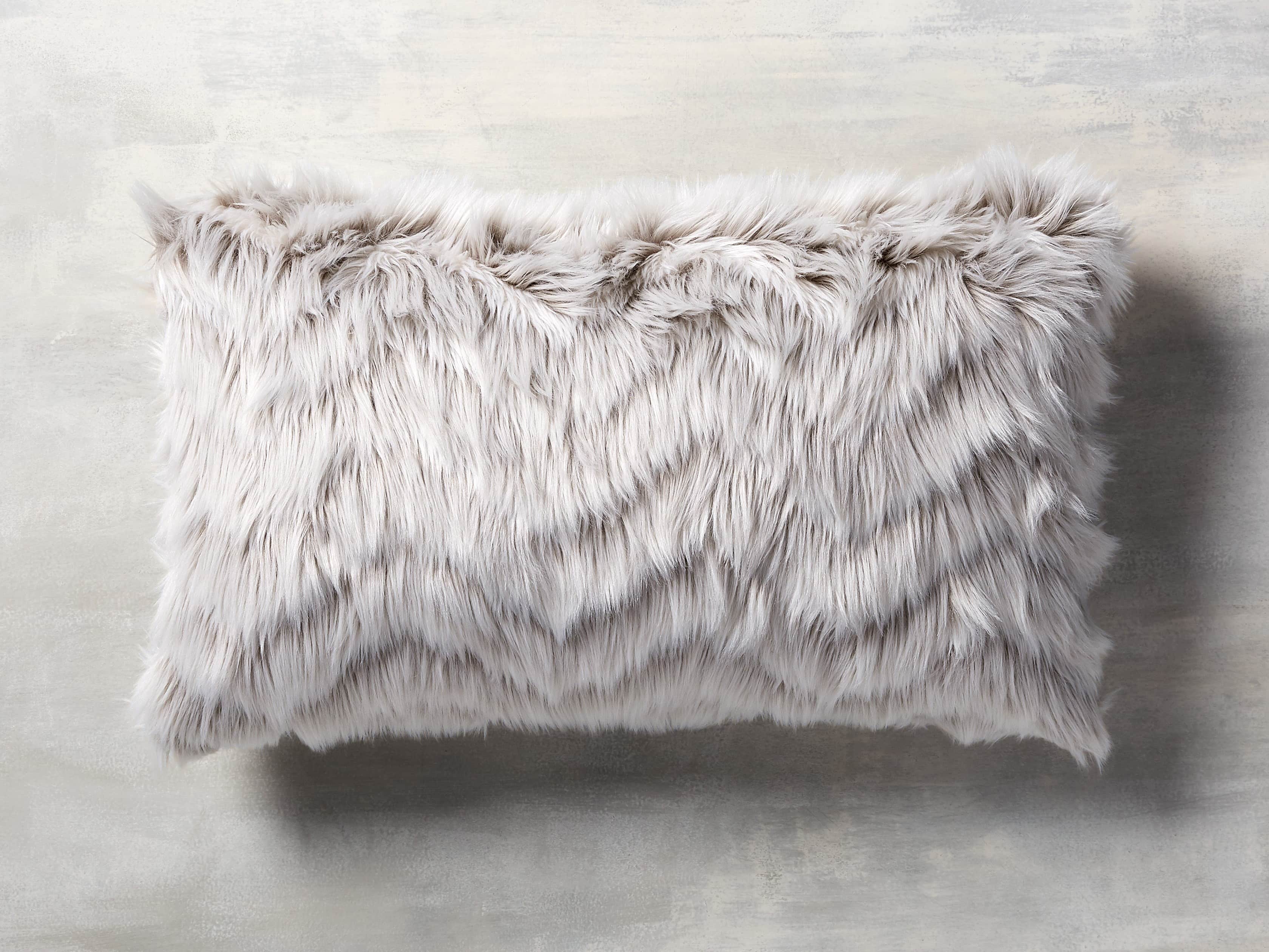 Faux Fur Chevron 24" Lumbar Pillow in Ivory
