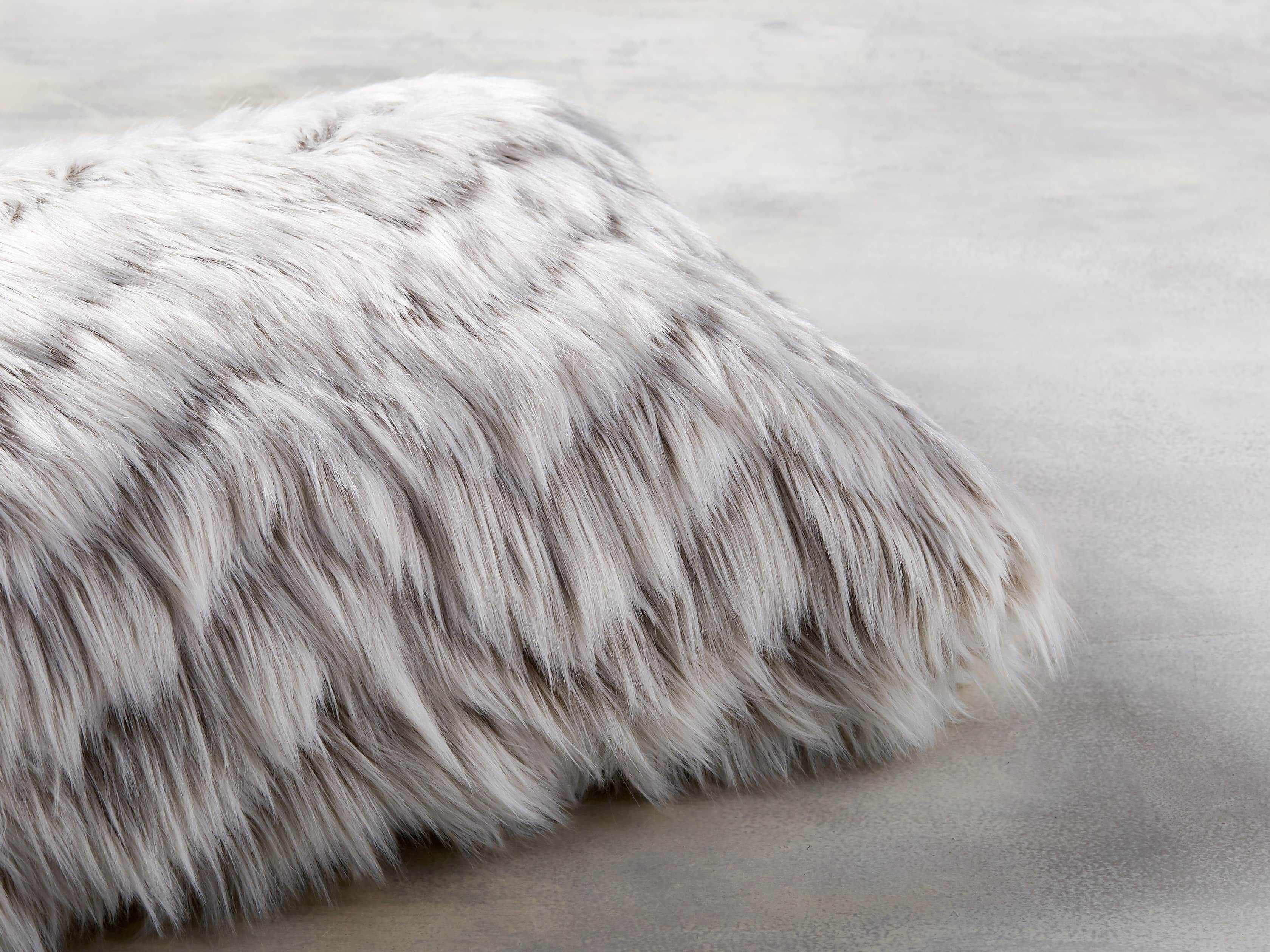 Faux Fur Chevron 24" Lumbar Pillow in Ivory