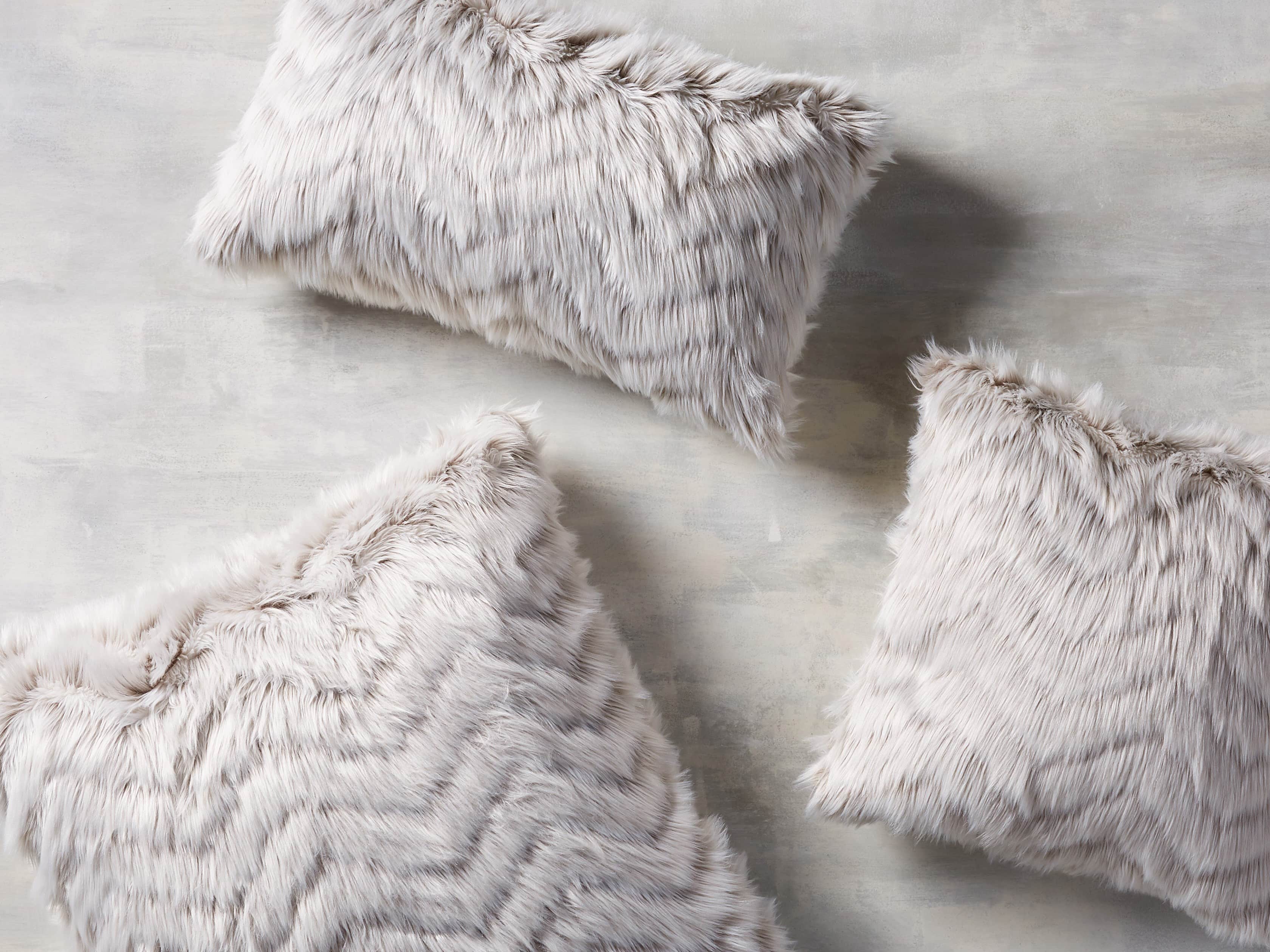 Faux Fur Chevron 24" Lumbar Pillow in Ivory
