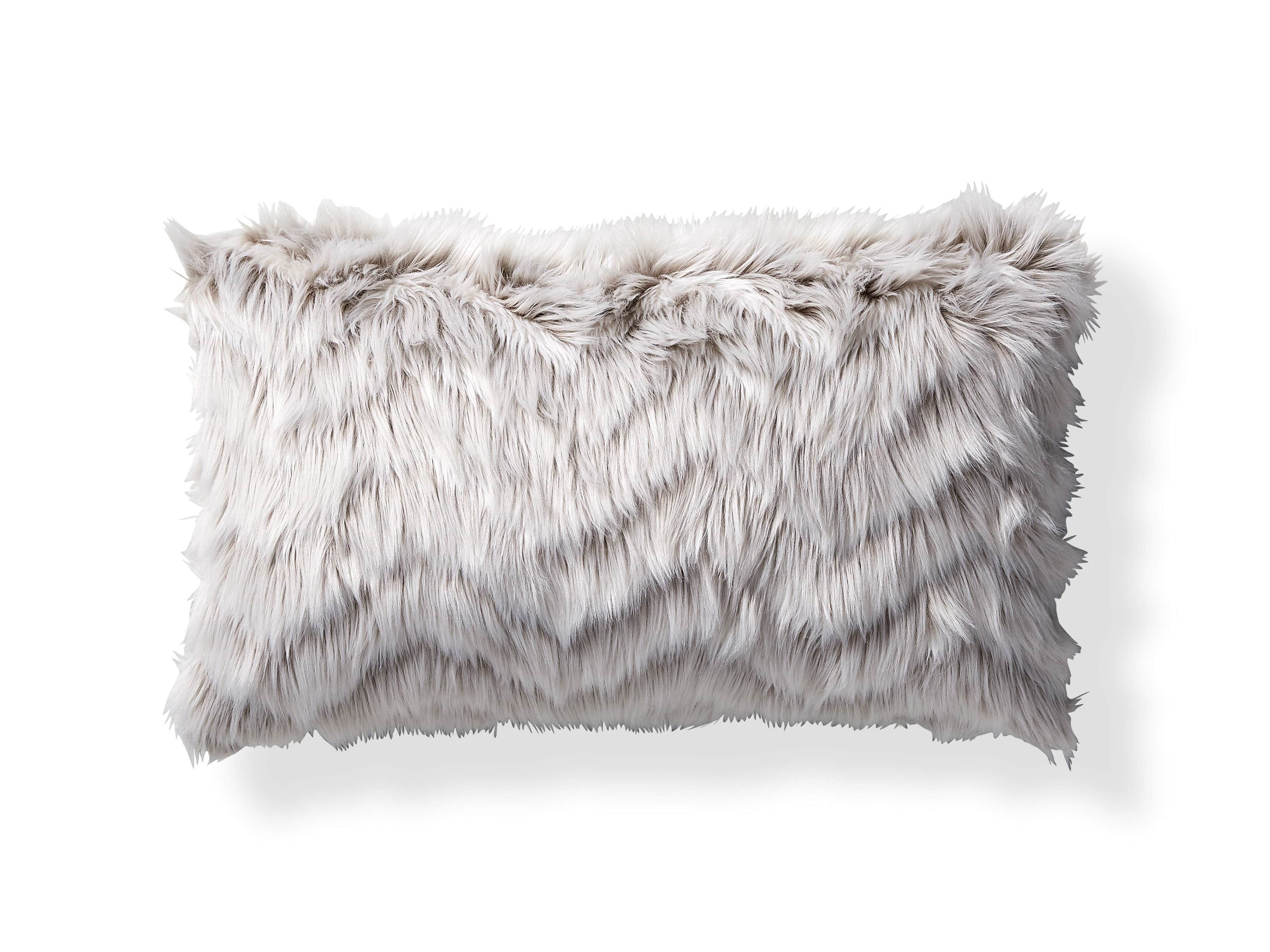Faux Fur Chevron 24" Lumbar Pillow in Ivory