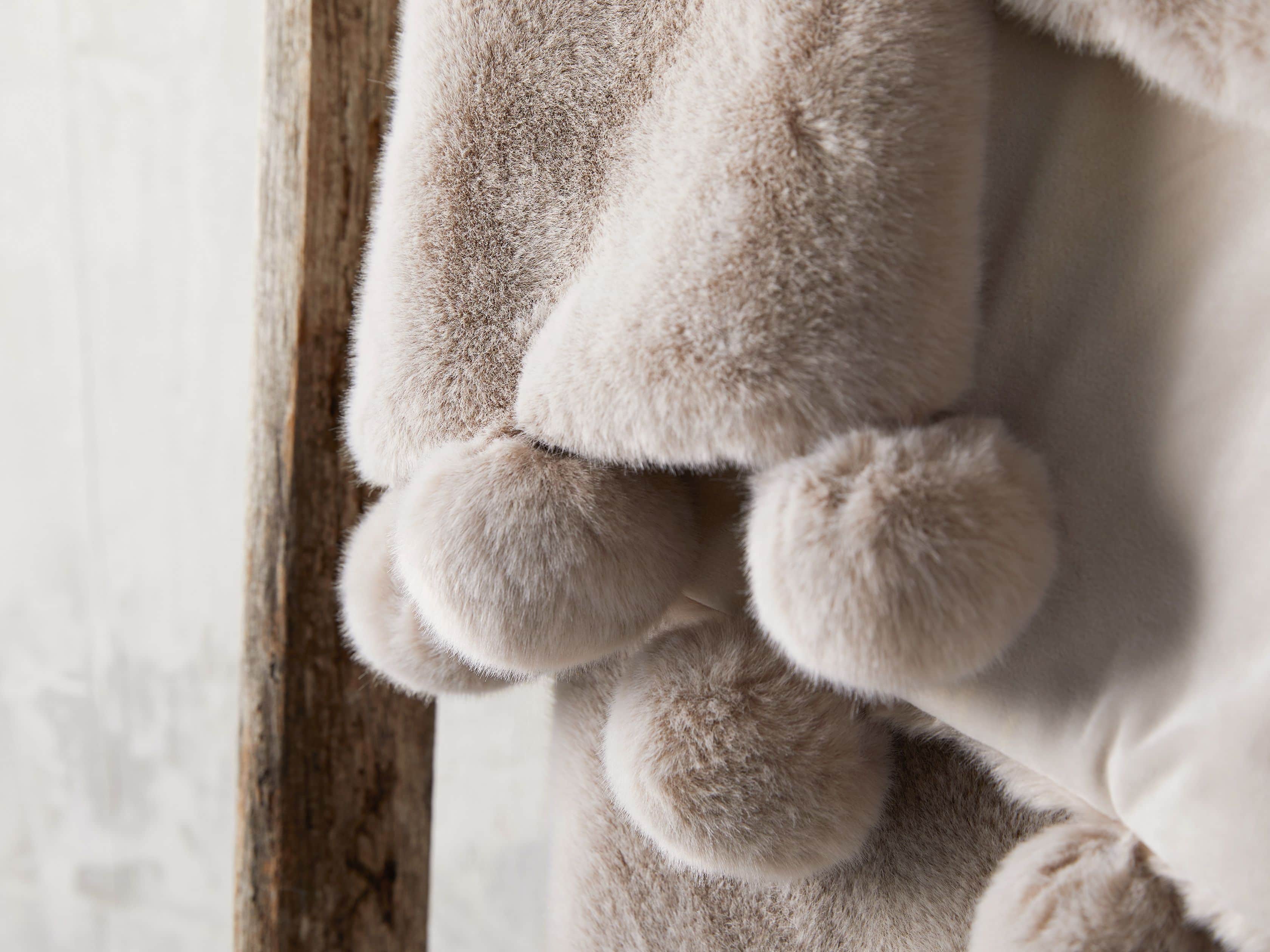 Faux Fur Pom Throw in Grey, slide 3 of 7