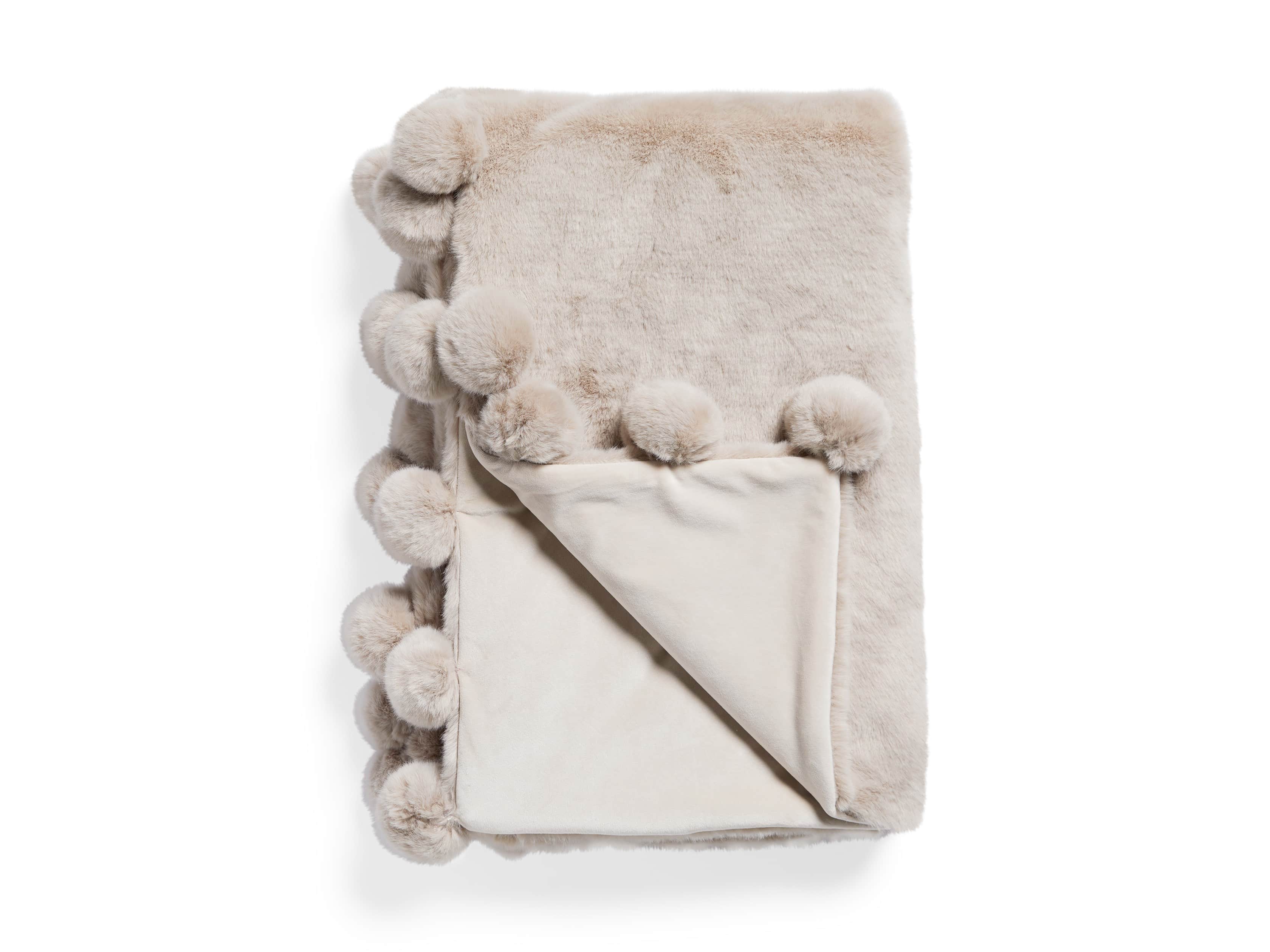 Faux Fur Pom Throw in Grey, slide 4 of 7