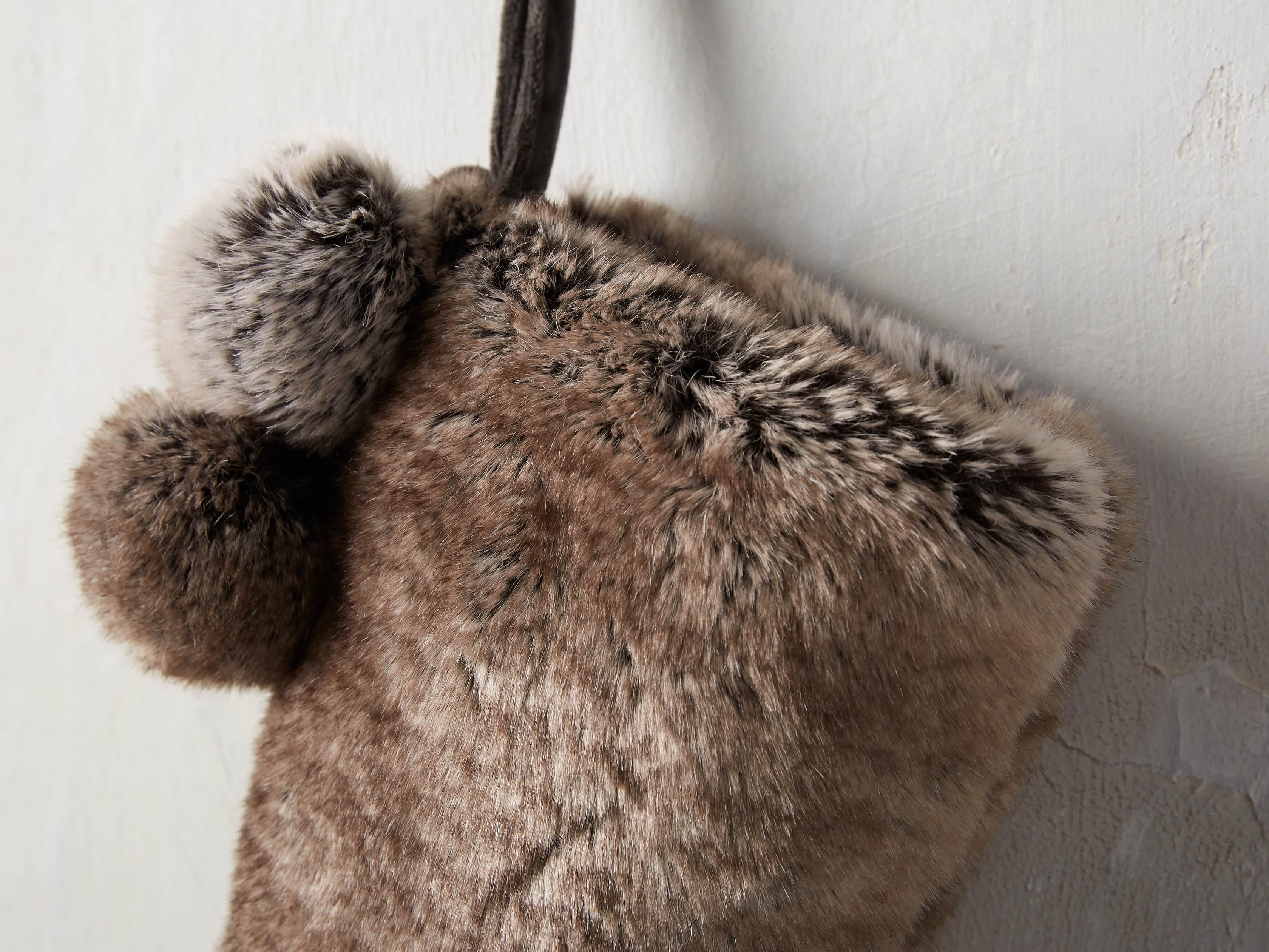 Faux Fur Pom Pom Stocking in Grey Wolf, slide 2 of 5