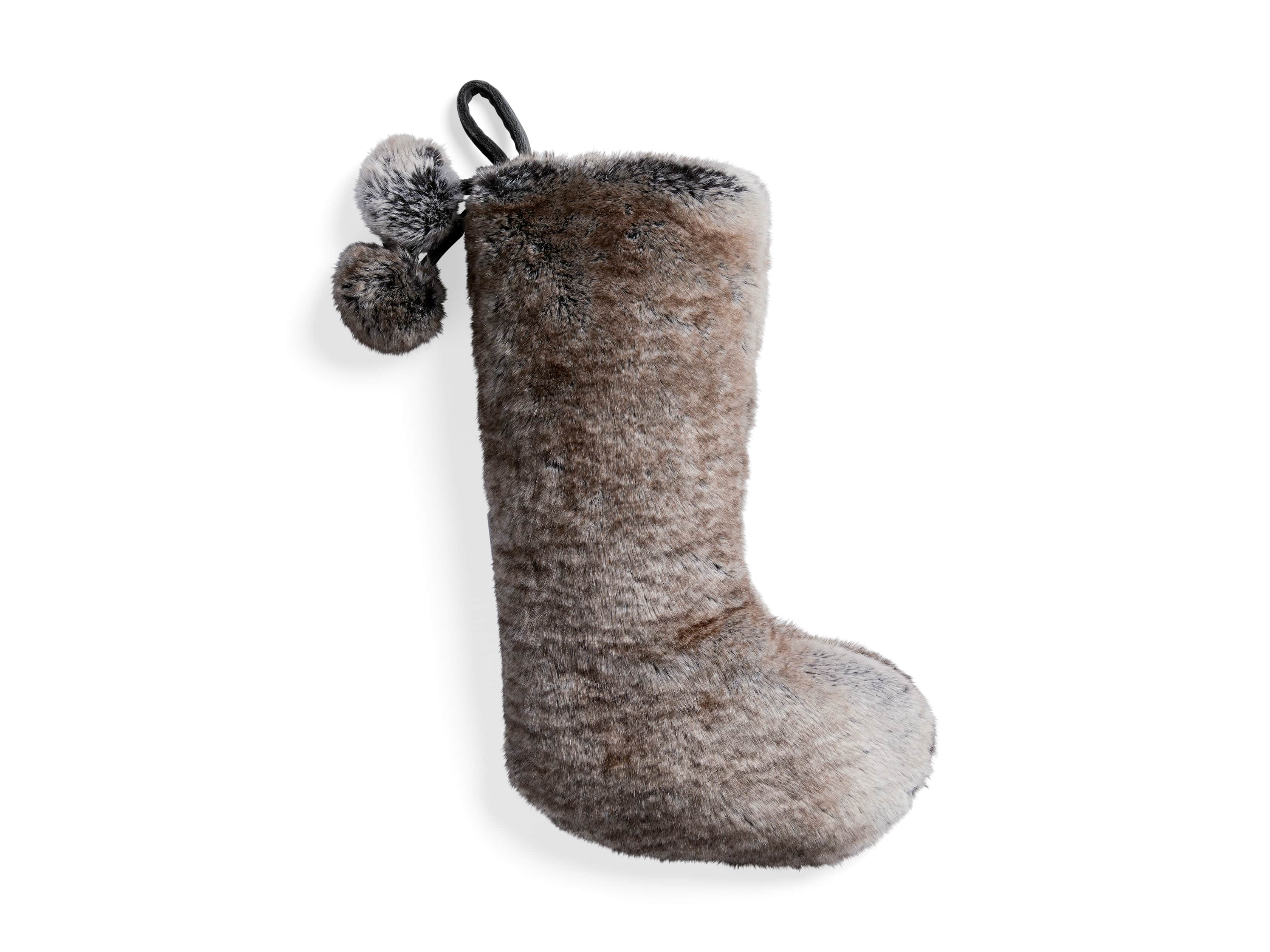 Faux Fur Pom Pom Stocking in Grey Wolf, slide 3 of 5