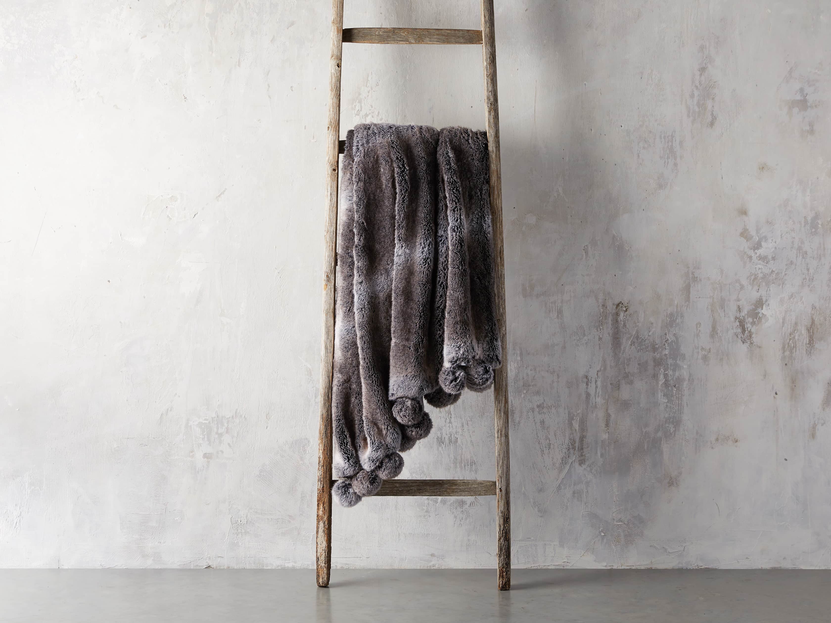 Faux Fur Wolf Pom Throw in Grey