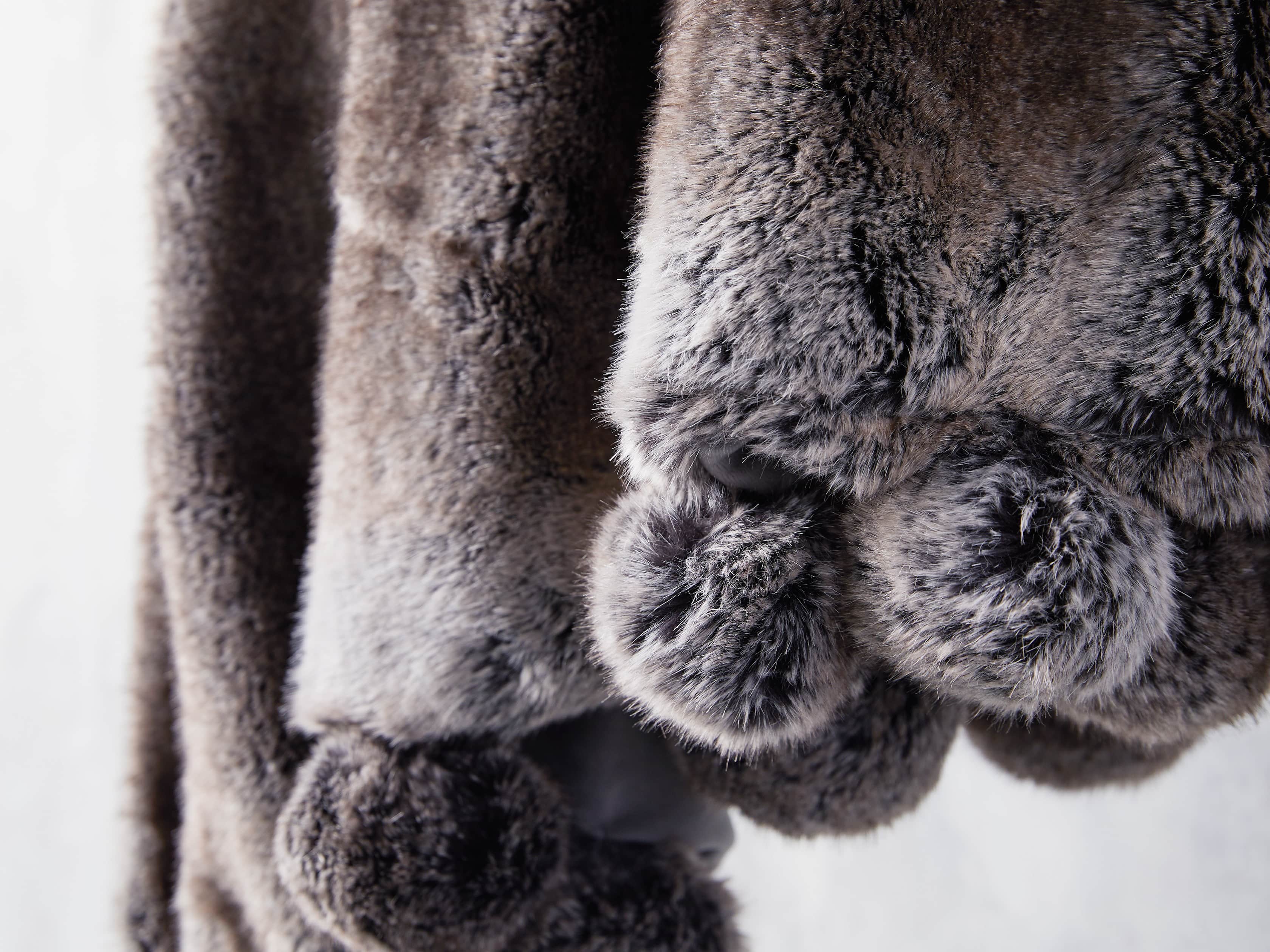 Faux Fur Wolf Pom Throw in Grey