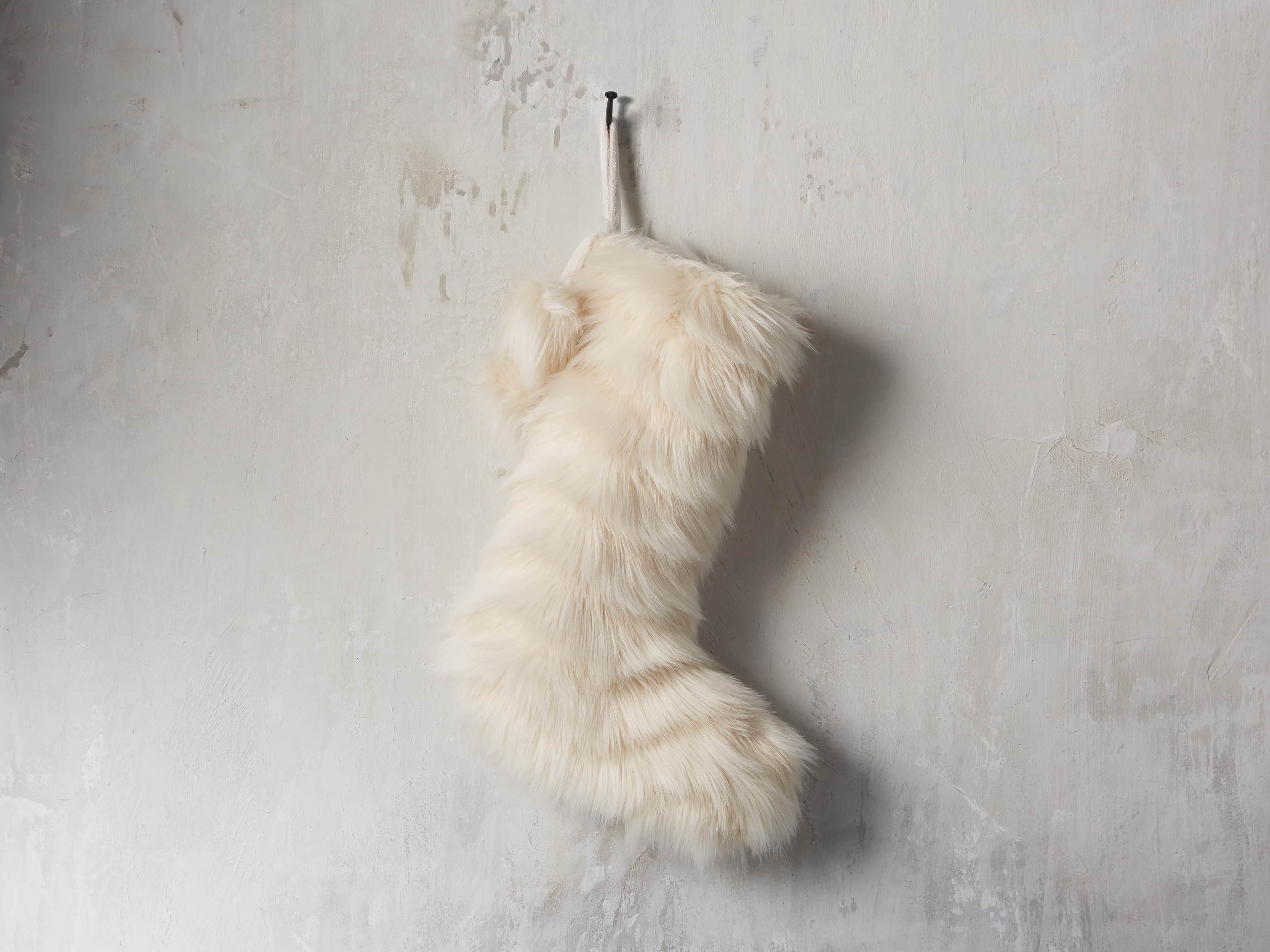 Faux Fur Pom Pom Stocking in Chevron