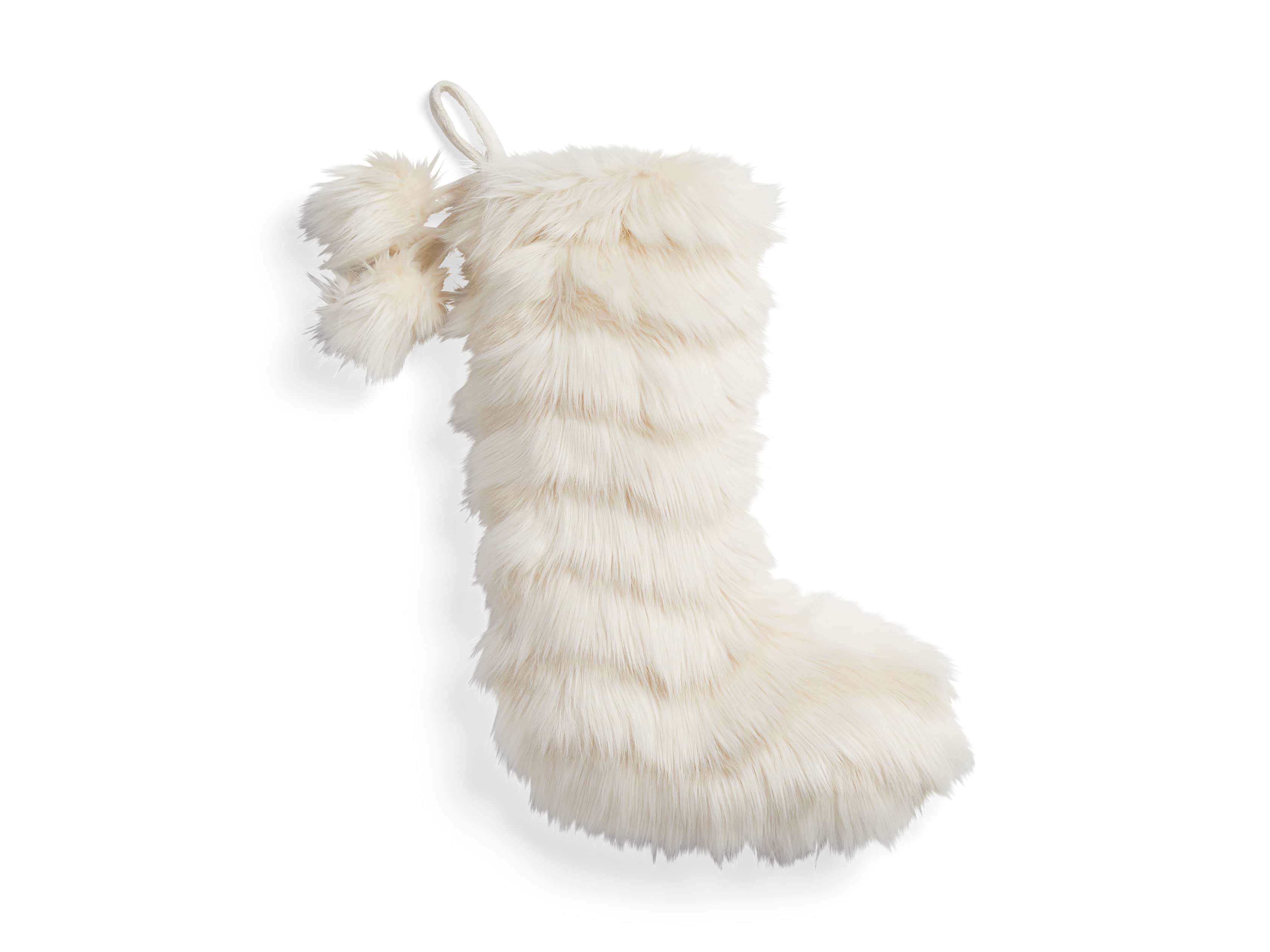 Faux Fur Pom Pom Stocking in Chevron