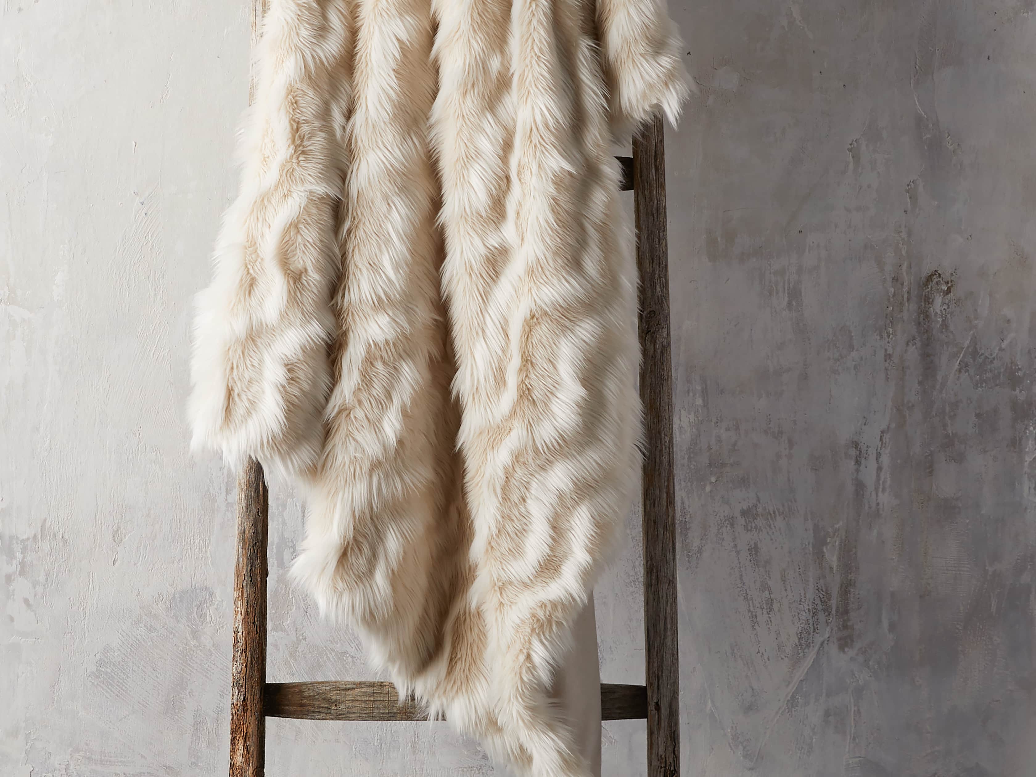 Faux Fur Chevron Throw in Ivory